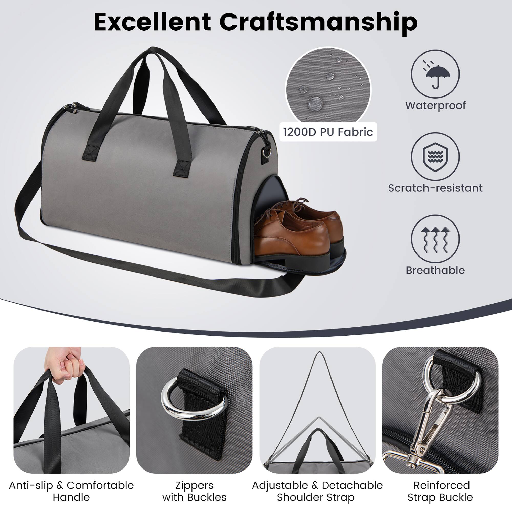 Excellent Craftsmanship Waterproof 1200D PU Fabric Scratch-resistant Breathable Anti-slip & Comfortable Handle Zippers Adjustable & Detachable Reinforced with Buckles Shoulder Strap Strap Buckle