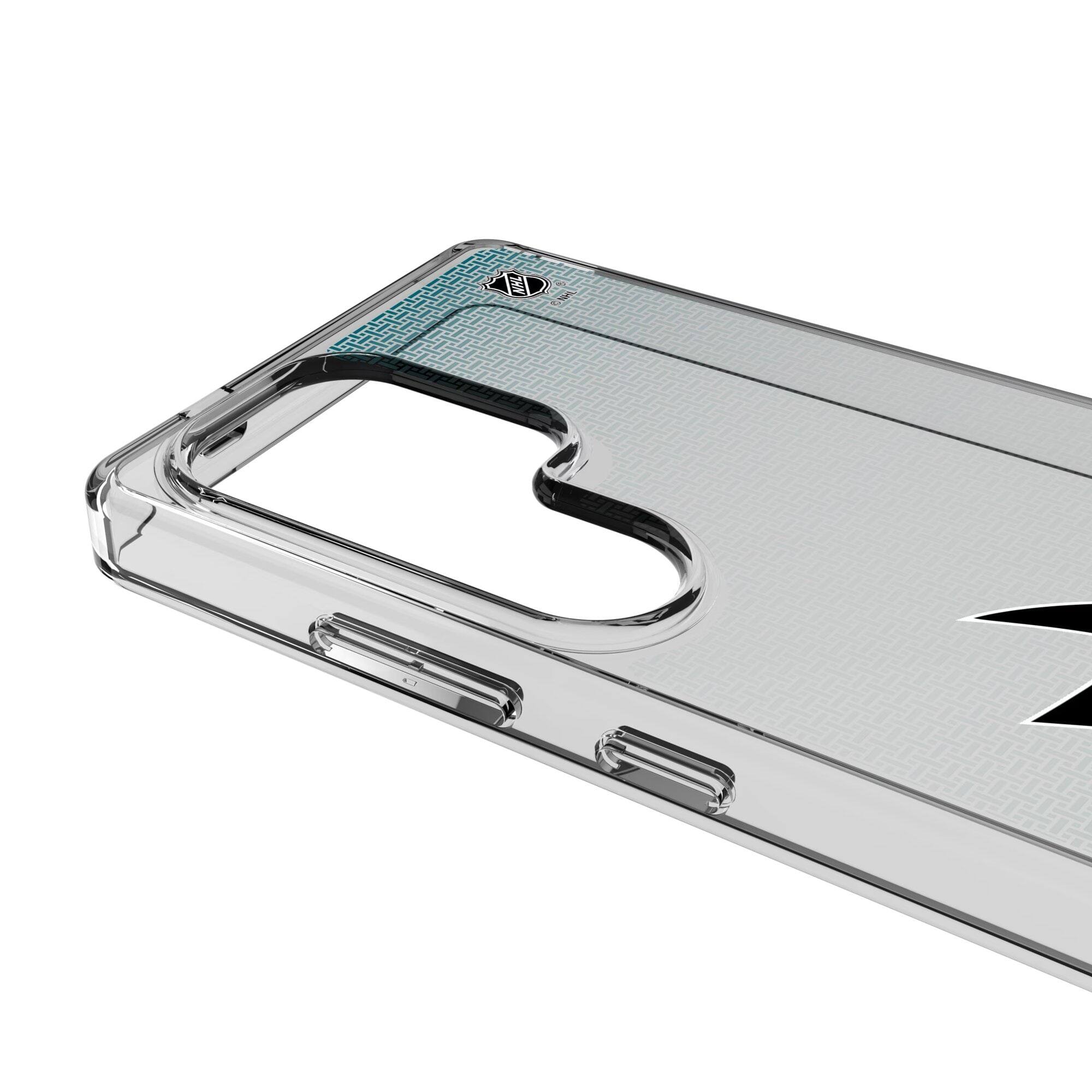 Alt View 2. Keyscaper - San Jose Sharks Linen Logo Galaxy Clear Case - S23 - Multicolor.