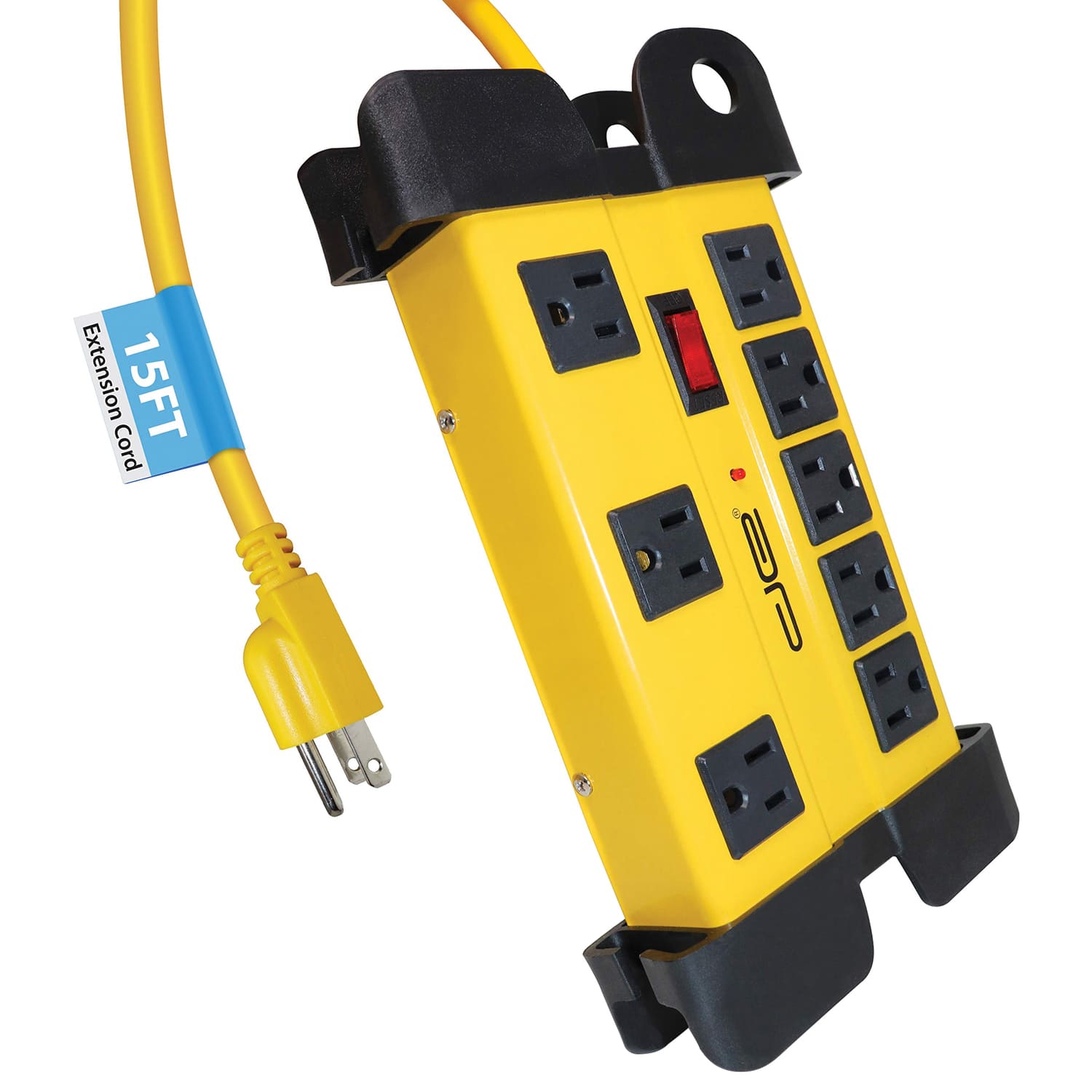 Digital Energy - 8-AC Outlet 1,050-Joule Heavy-Duty Metal Surge Protector Power Strip with Cord Management, 15-Ft Cord - Yellow