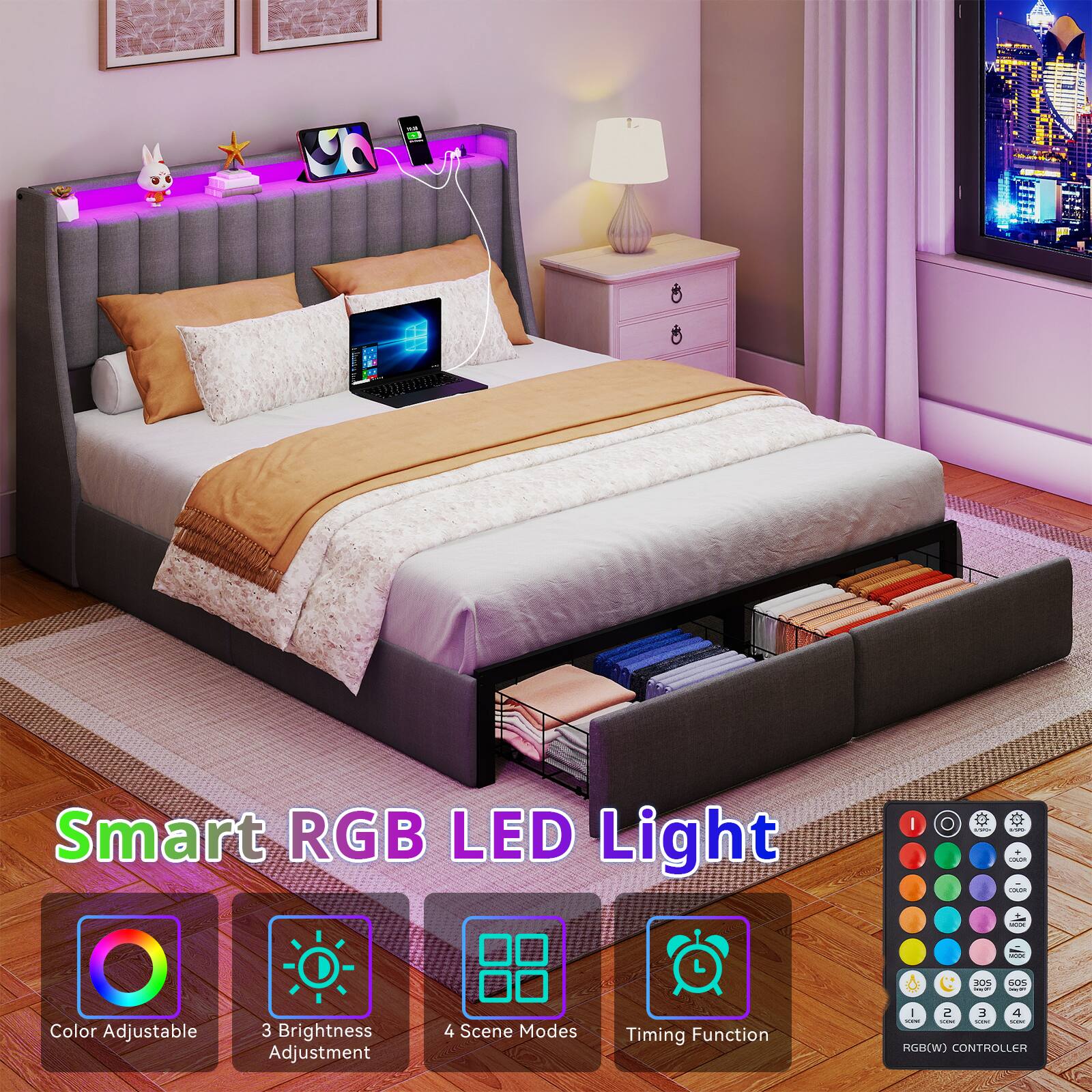 Smart RGB LED Light

- 30S 20 Color Adjustable
- 3 Brightness Adjustment
- 4 Scene Modes
- Timing Function

RGB(W) CONTROLLER