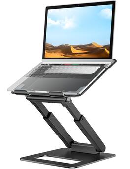 Cedar Assembly - Laptop Stand For Desk Adjustable Height Telescopic Computer With Pull Out Design Riser Fits All Laptops - Black