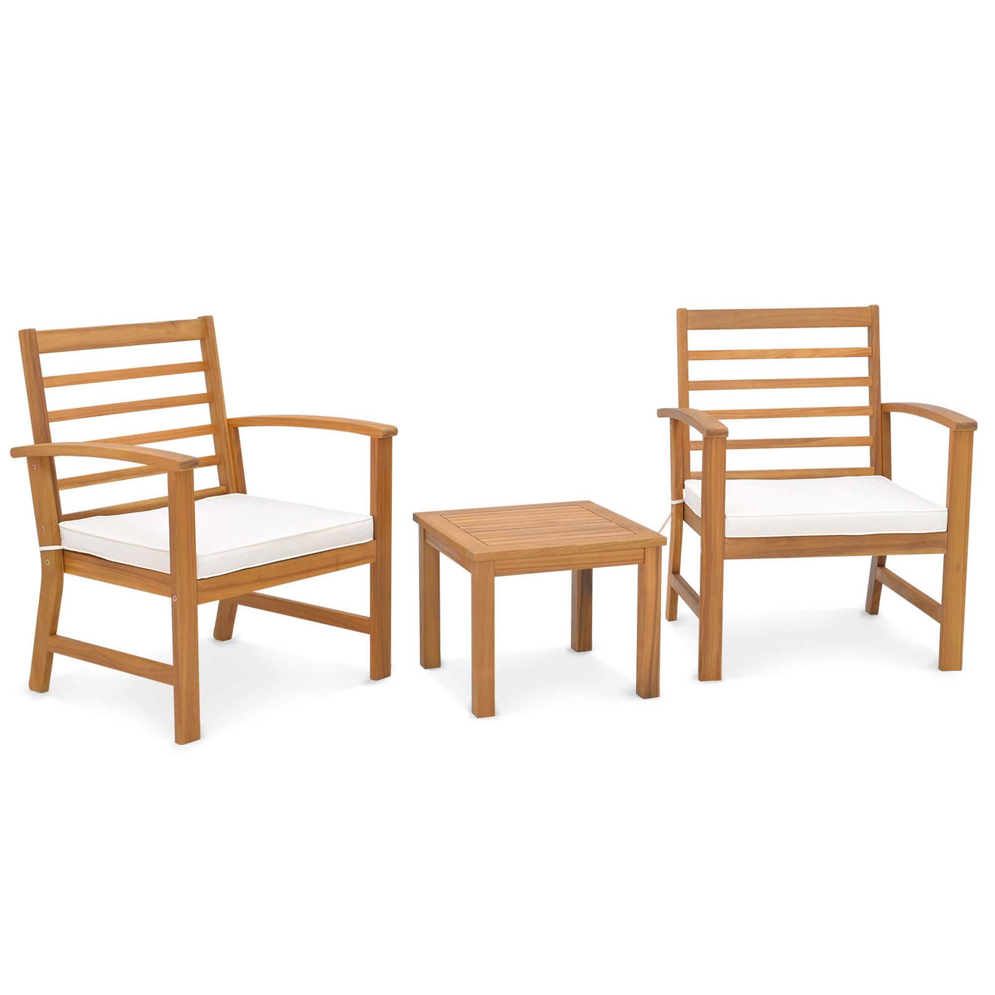 Alt View 8. Costway - Costway 3 PCS Outdoor Furniture Set Acacia Wood Conversation Set with Soft Seat Cushions - White.