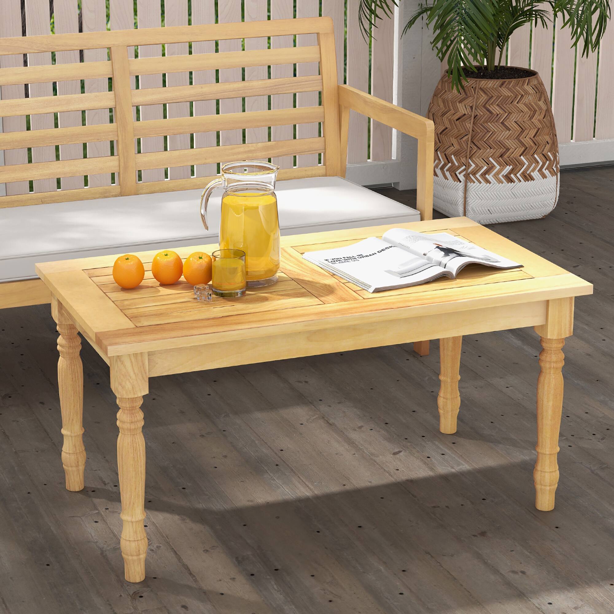 Alt View 1. Gymax - Gymax Patio Coffee Table w/ Solid Teak Wood Structure Slatted Tabletop for Backyard - Natural.