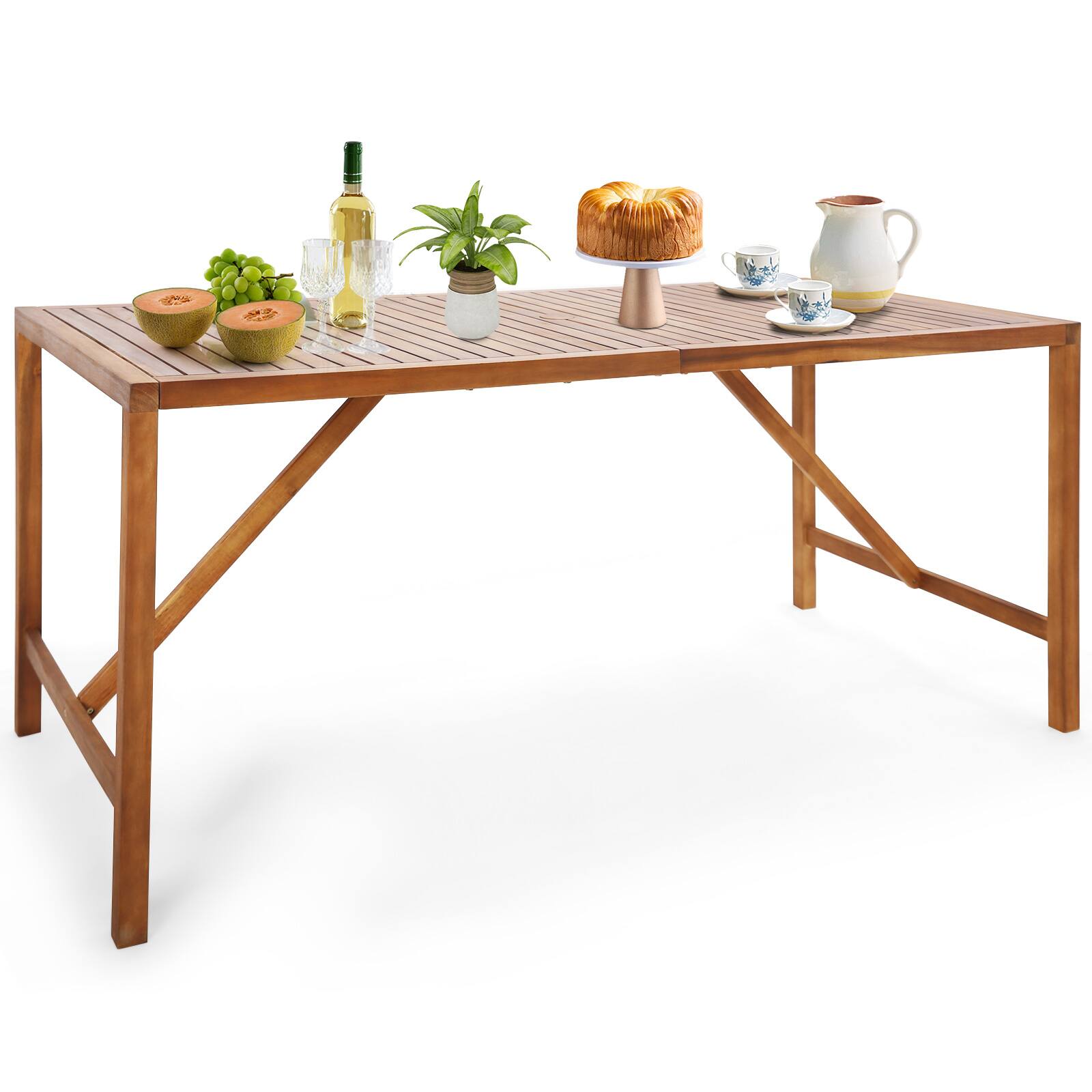 Alt View 3. Gymax - Gymax Rectangle Acacia Wood Dining Table Spacious Slatted Top Up to 6 Patio - Natural.