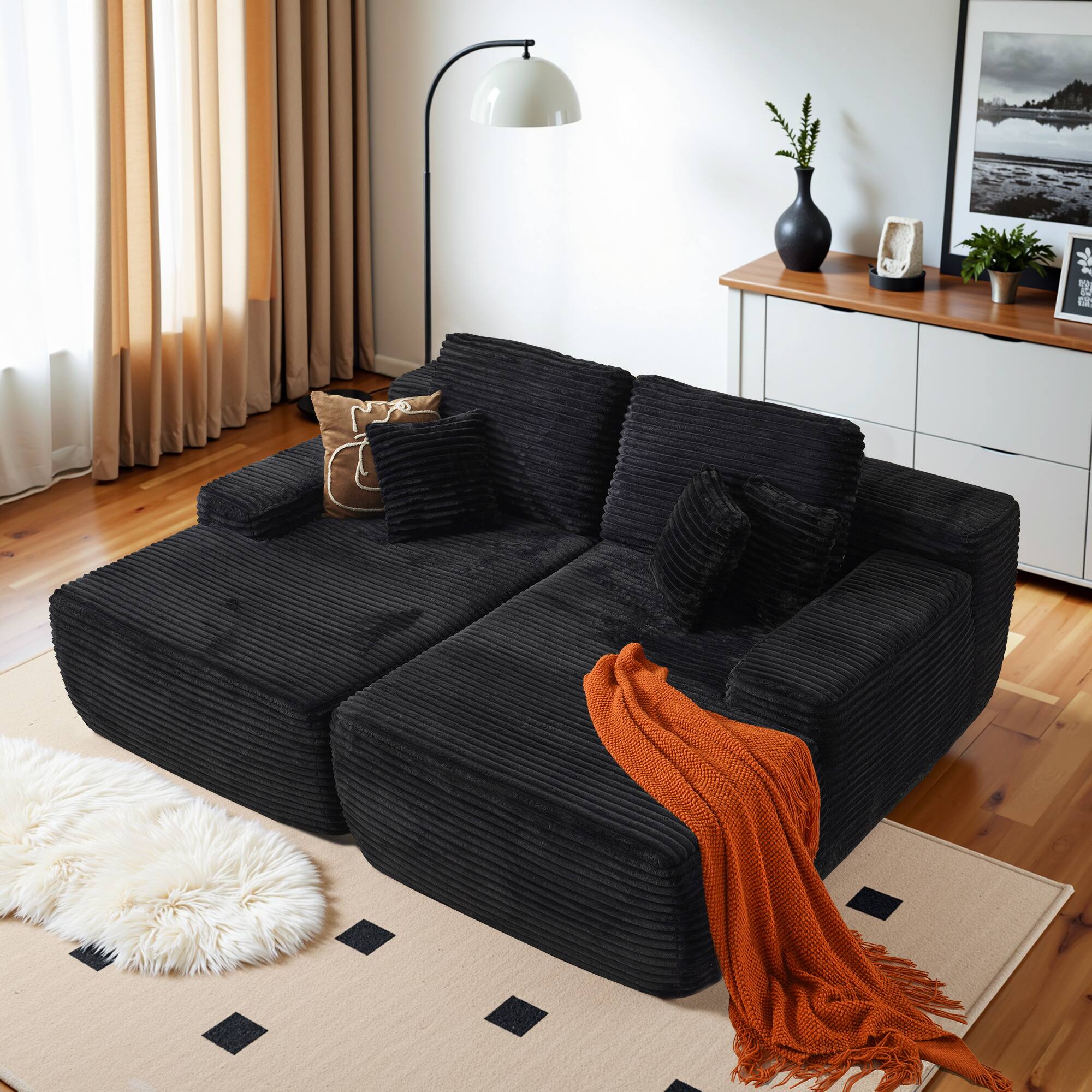 "Ovios - 81"" Oversized Sectional Double Chaise Lounge with Cloud Plush Corduroy Sofa Bed - Black(Plush Corduroy)" price history on PriceWatchPro