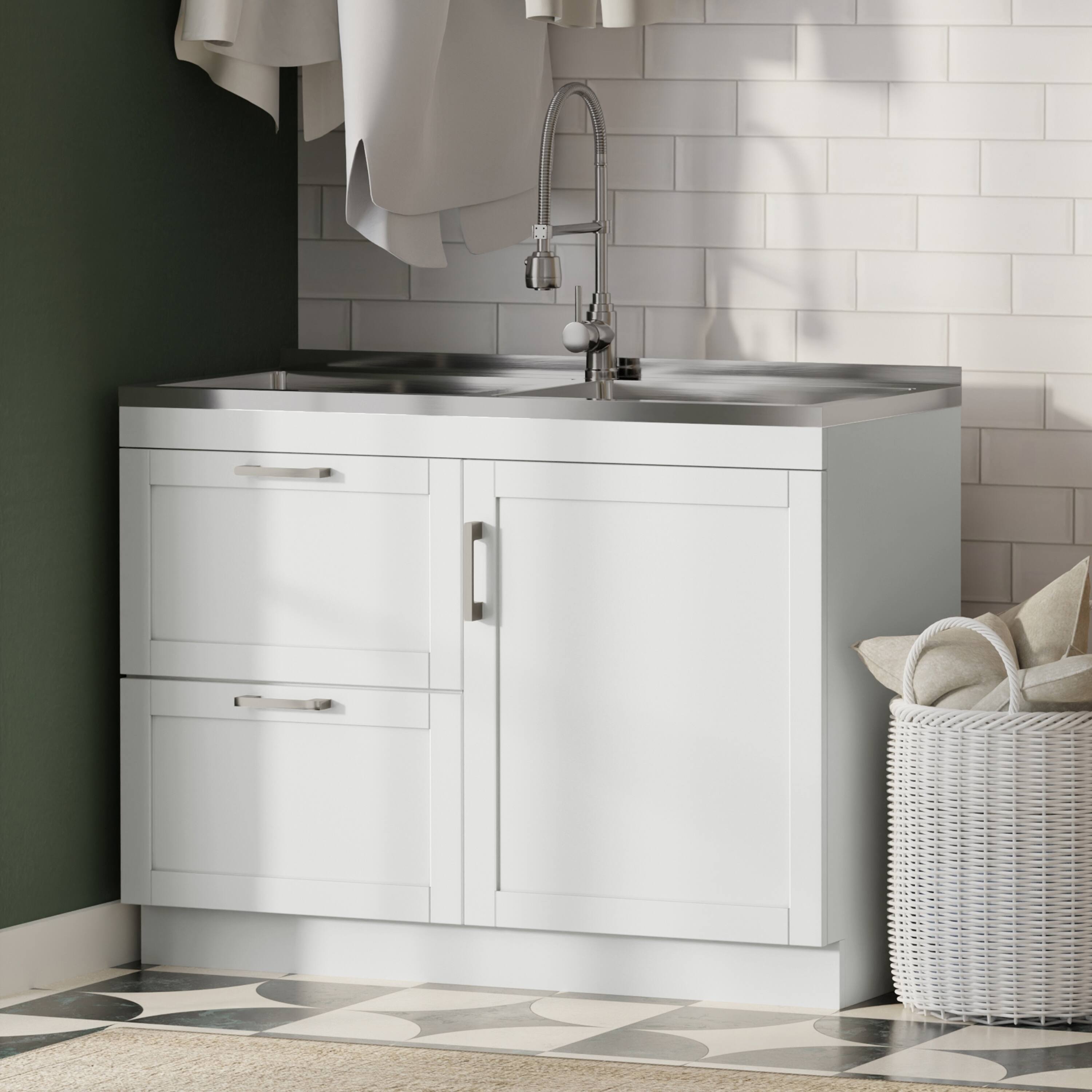 Angle. Simpli Home - Hennessy All-In-One 46-inch Laundry Utility Sink and Cabinet - Pure White.