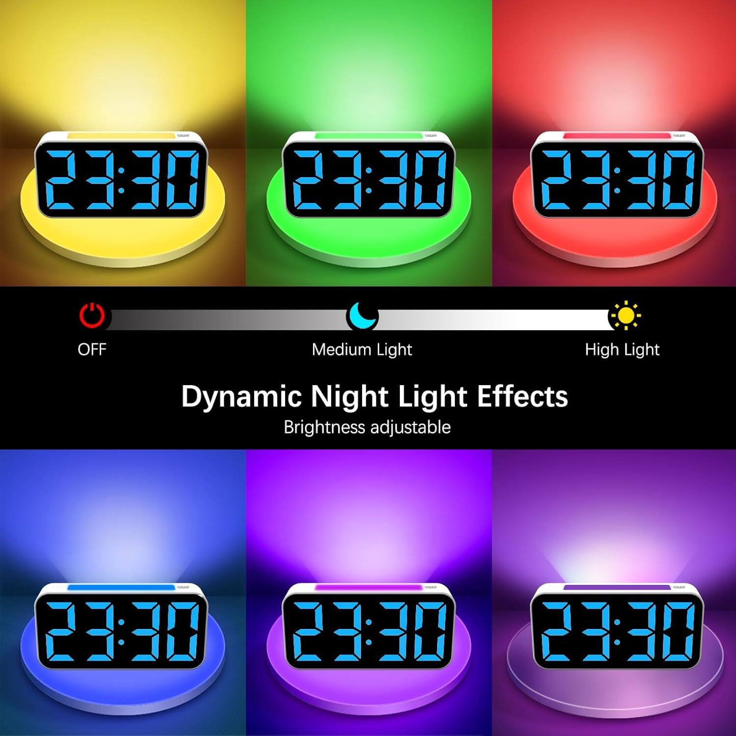 23:30 OFF Medium Light High Light Dynamic Night Light Effects Brightness adjustable