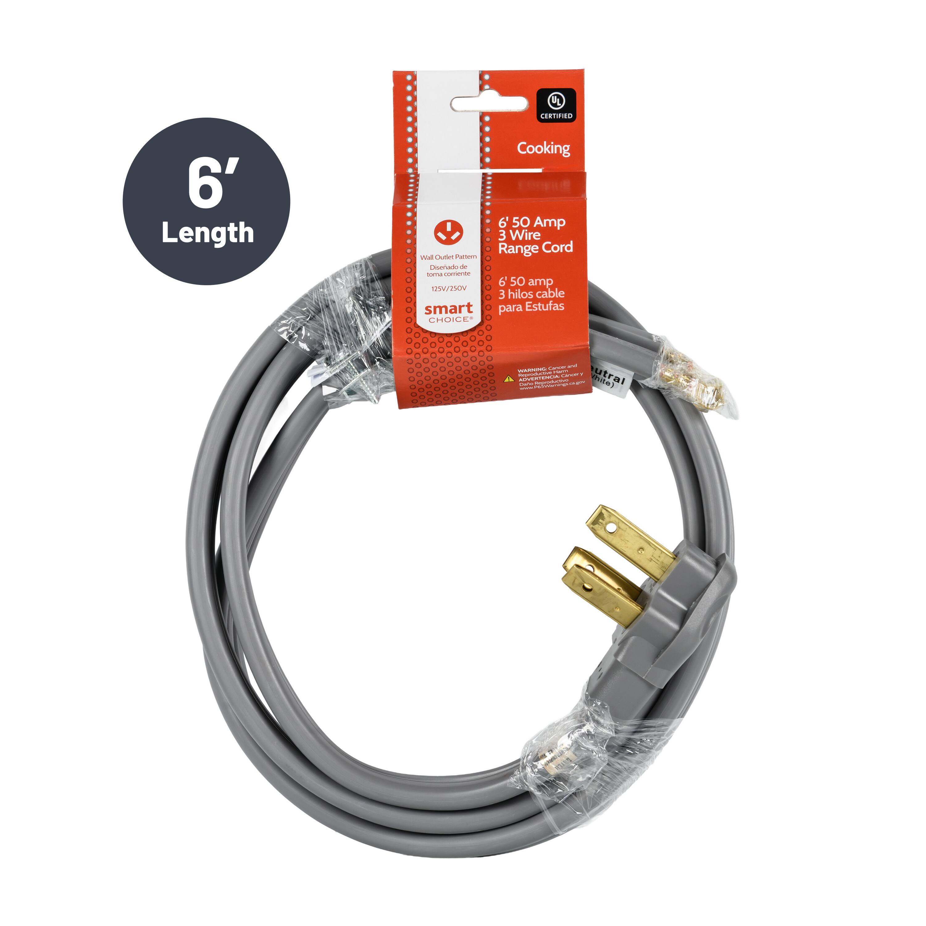 6' Length Cooking 50 Amp Wire Range Cord Wall Outlet Plug Smart Cable for Stoves - 6' 50 Amp 3 Wire Range Cord - 6' 50 amp 3 hilos cable para Estufas
