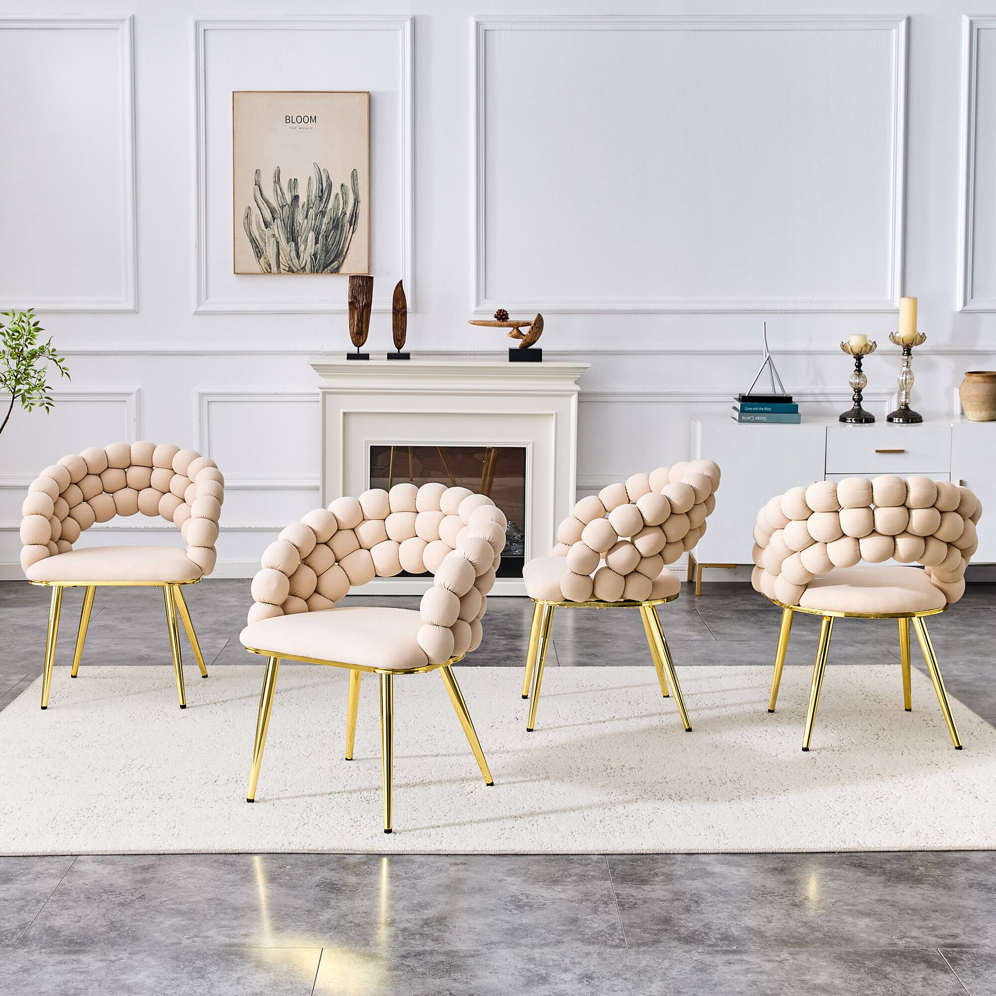 Alt View 2. Loheer - Loheer Dining Chairs Set of 2 Beige Velvet Bubble Accent Chairs for Dining Room Kitchen with Gold Legs 2.1 ft - Beige,Gold.