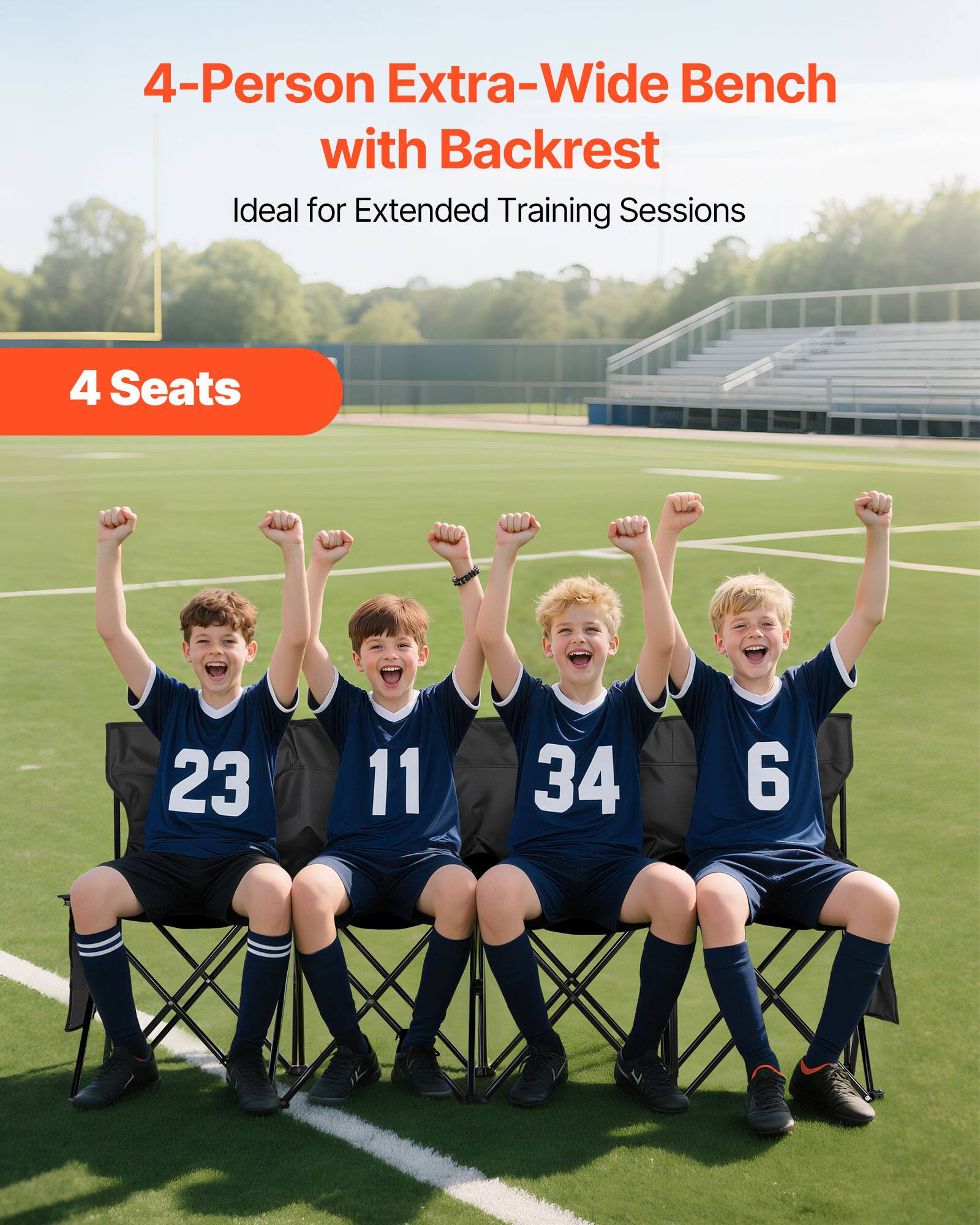 4-Person Extra-Wide Bench with Backrest  
Ideal for Extended Training Sessions  

4 Seats  

23 11 34 6