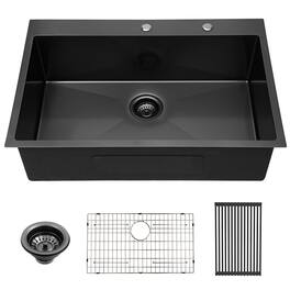 Lordear - 33"x22"x10" Topmount Gunmetal Black Sinks 16 Gauge Single Bowl Kitchen Sink - Stainless Steel