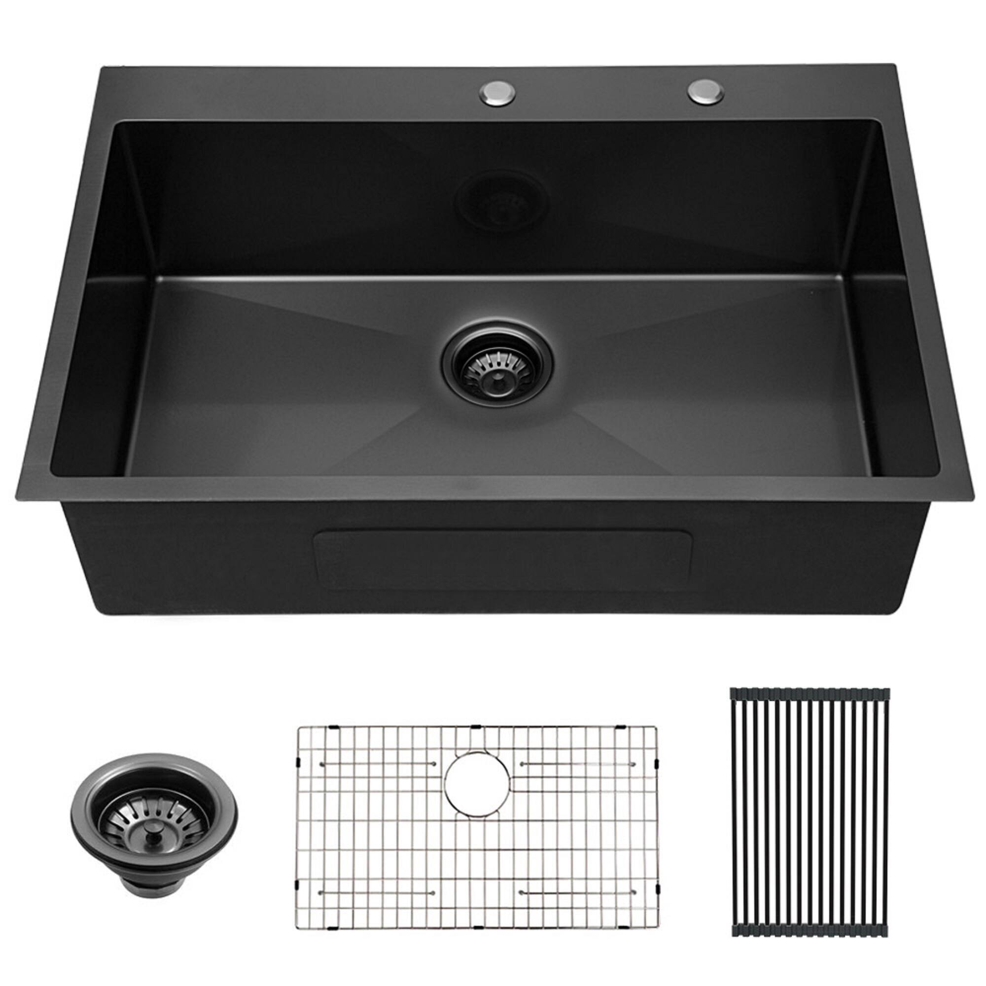 Front. Lordear - 33"x22"x10" Topmount Gunmetal Black Sinks 16 Gauge Single Bowl Stainless Steel Kitchen Sink - Stainless steel.