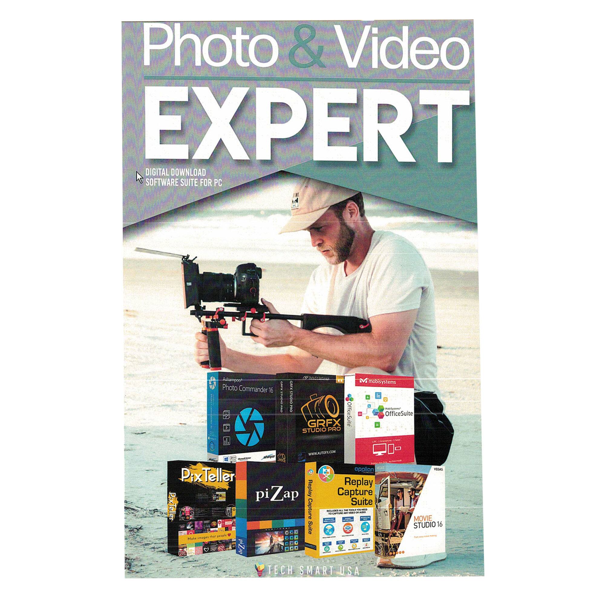 Photo & Video Expert  
Digital Download Software Suite for PC  

- Photo Commander 16
- GRFX Studio Pro
- OfficeSuite
- Pix Teller
- piZap
- Replay Capture Suite
- Movie Studio 16

Tech Smart USA