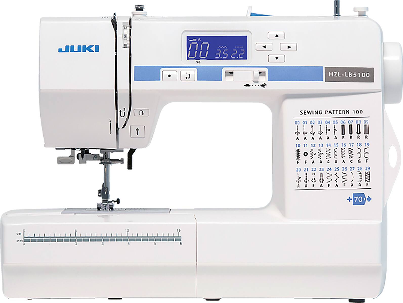 JUKI A 00 3.5 2.2  
HZL-LB5100  
SEWING PATTERN 100  
00 01 02 03 04 05 06 07 08 09  
10 11 12 13 14 15 16 17 18 19  
20 21 22 23 24 25 26 27 28 29  
70 cm 5 10 5 inch 2 3 6