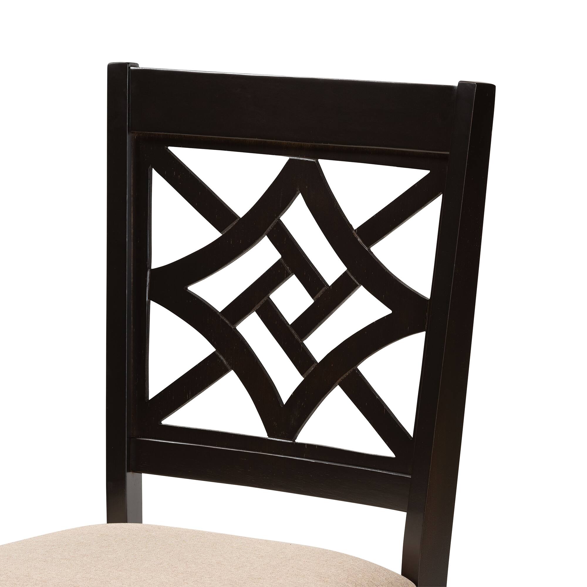 Back. Baxton Studio - Nicolette Modern Fabric Upholstered and Finished Wood 2-Piece Dining Chair Set - Sand/Dark Brown.
