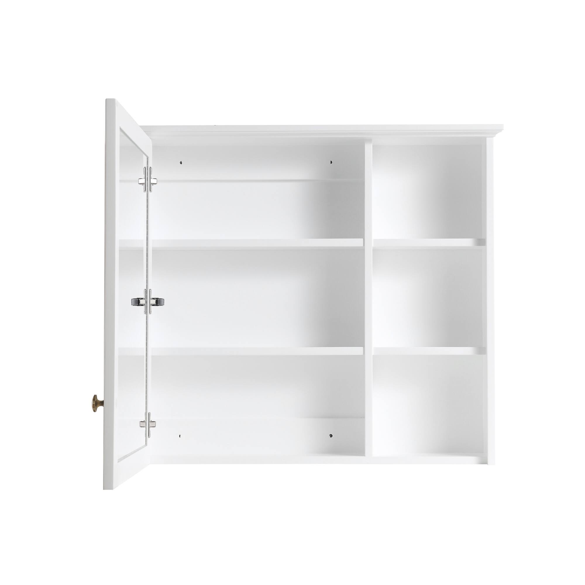 Alt View 1. WELLFOR - 34 in. W x 30 in. H Rectangular Solid Wood Frame Surface Mount Medicine Cabinet with Mirror and Soft Close Door - White.