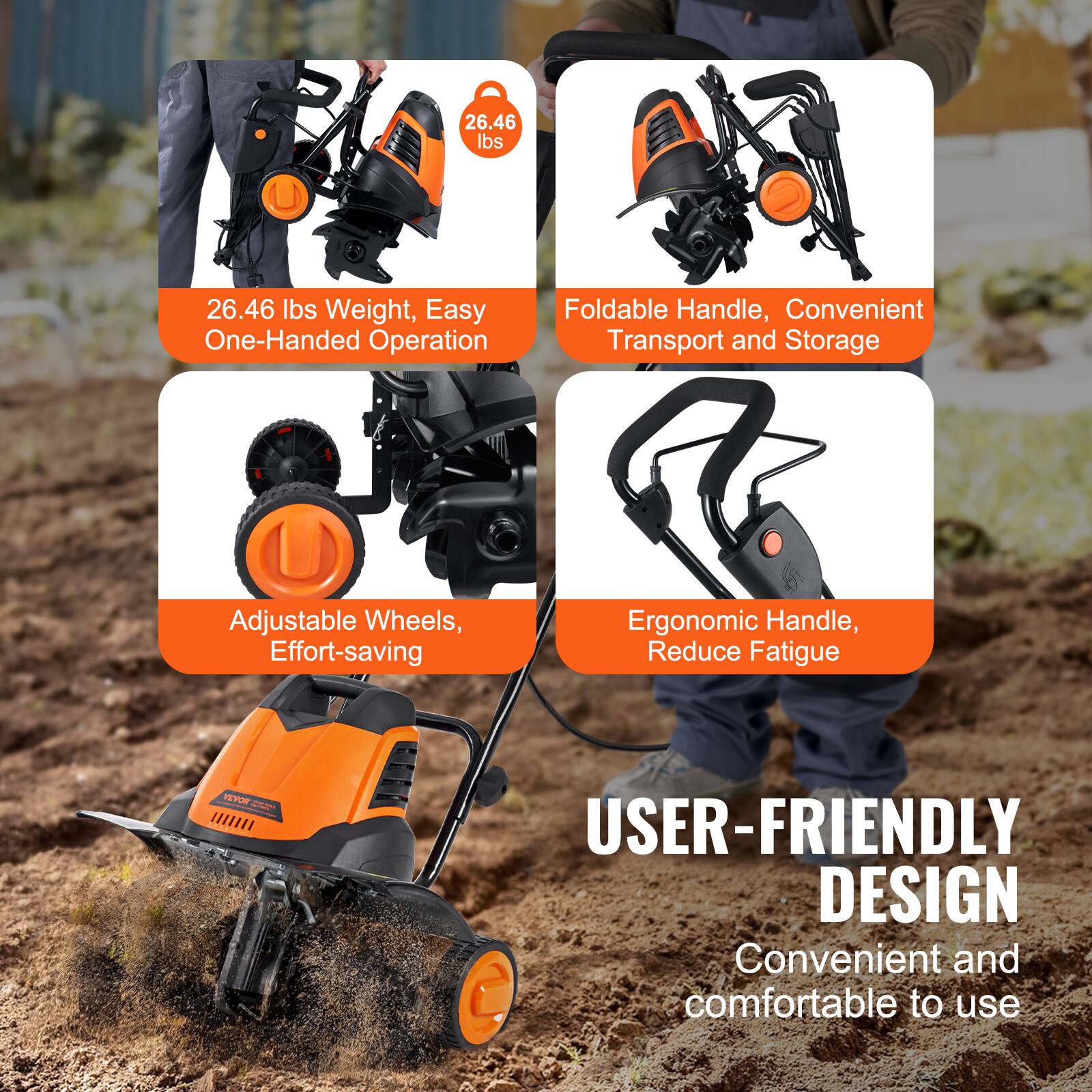 26.46 lbs, 26.46 lbs Weight, Easy One-Handed Operation, Foldable Handle, Convenient Transport and Storage, Adjustable Wheels, Effort-saving, Ergonomic Handle, Reduce Fatigue, USER-FRIENDLY DESIGN, Convenient and comfortable to use