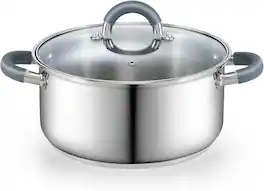 Cook N Home - Basics 5.5 Qt S/S StockPot for Pasta, Soup with Lid,Silicone Handle,Even Heating, Oven Safe, Canning, Boiling, Simmer - Stainless Steel