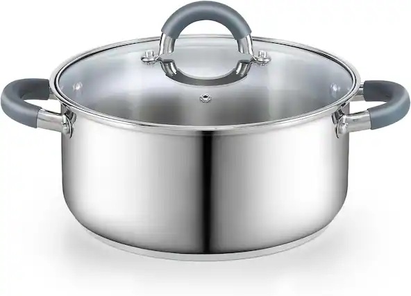 Front. Cook N Home - Basics 5.5 Qt S/S StockPot for Pasta, Soup with Lid,Silicone Handle,Even Heating, Oven Safe, Canning, Boiling, Simmer - stainless steel.