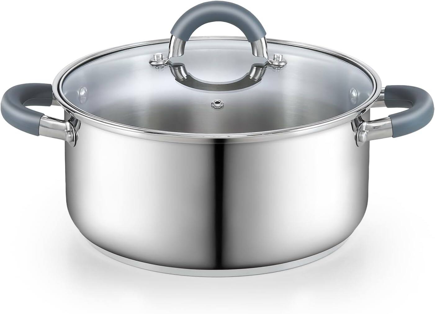 Front. Cook N Home - Basics 5.5 Qt S/S StockPot for Pasta, Soup with Lid,Silicone Handle,Even Heating, Oven Safe, Canning, Boiling, Simmer - stainless steel.