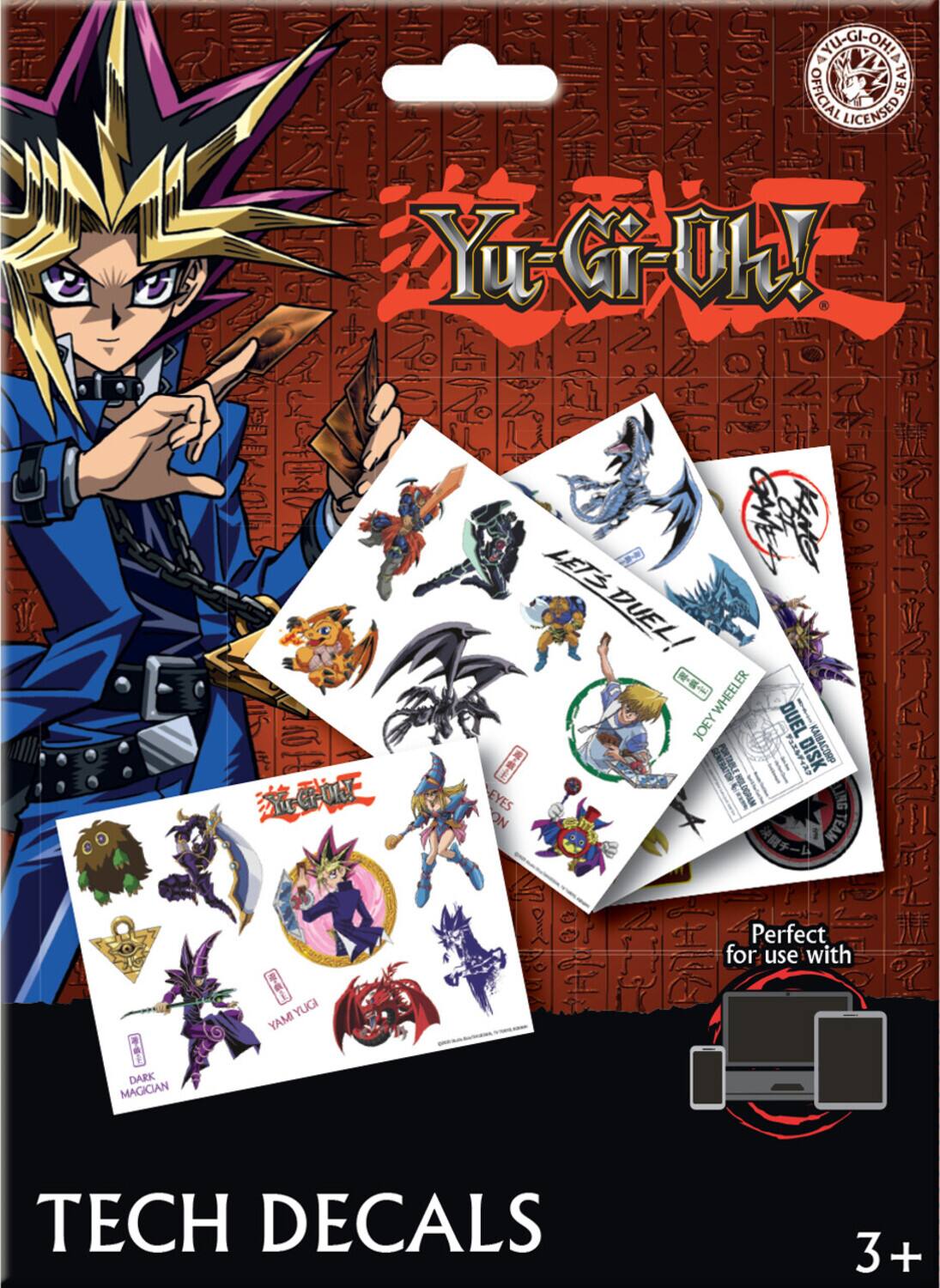 Sure, here is the corrected and grouped text from the image:

---

**Yu-Gi-Oh!**

**TECH DECALS**

**Perfect for use with DARK MAGICIAN TECH DECALS**

**3+**

**NINGLONE OFFICIAL SEAL LICENSED**

**Yu-Gi-Oh!**

**LET'S DUEL!**

**JOEY WHEELER**

**DISK KAIBACORP**

**EYES MULOGAAM**

**LING ON S TEAM**

**1 YUGI IMAY**

**Perfect for use with**

**DUEL DISK**

---

This text is grouped and corrected based on the image provided.