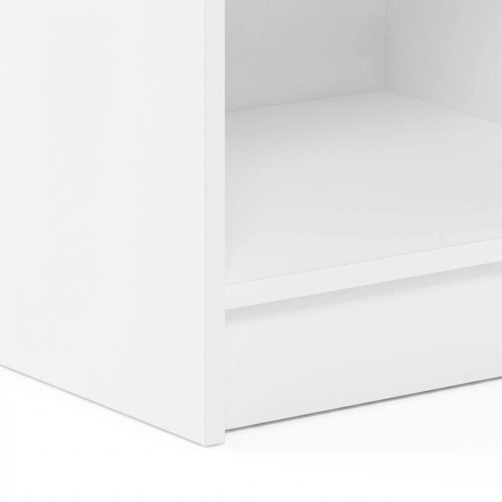 Alt View 1. FurniFact - White Nightstand with Handle and Spacious Drawer for Bedroom Storage - Solid White.