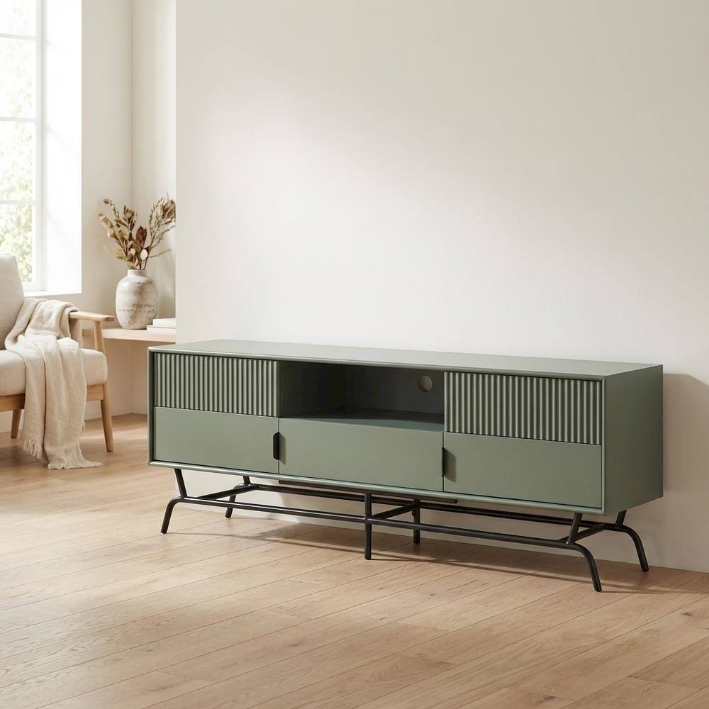 Alt View 2. Starlight Canyon Home - Sage Green and Black Wooden TV Stand with Multi-Storage Compartments - Green.