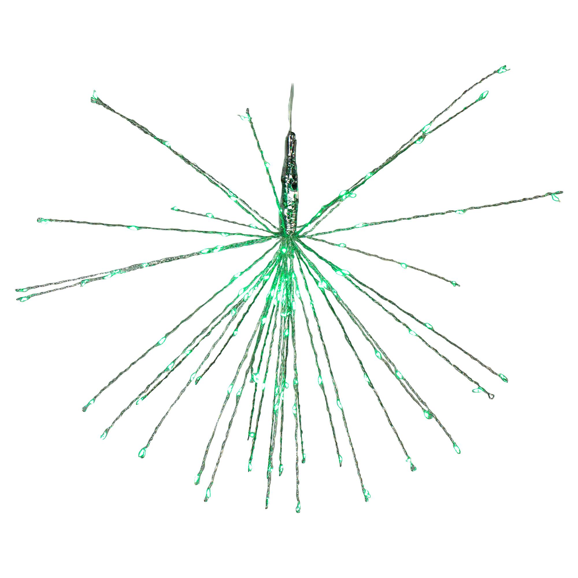 Front. Northlight - LED Lighted Firework Wire Branch Hanging Decor - Green - 20" - Silver.