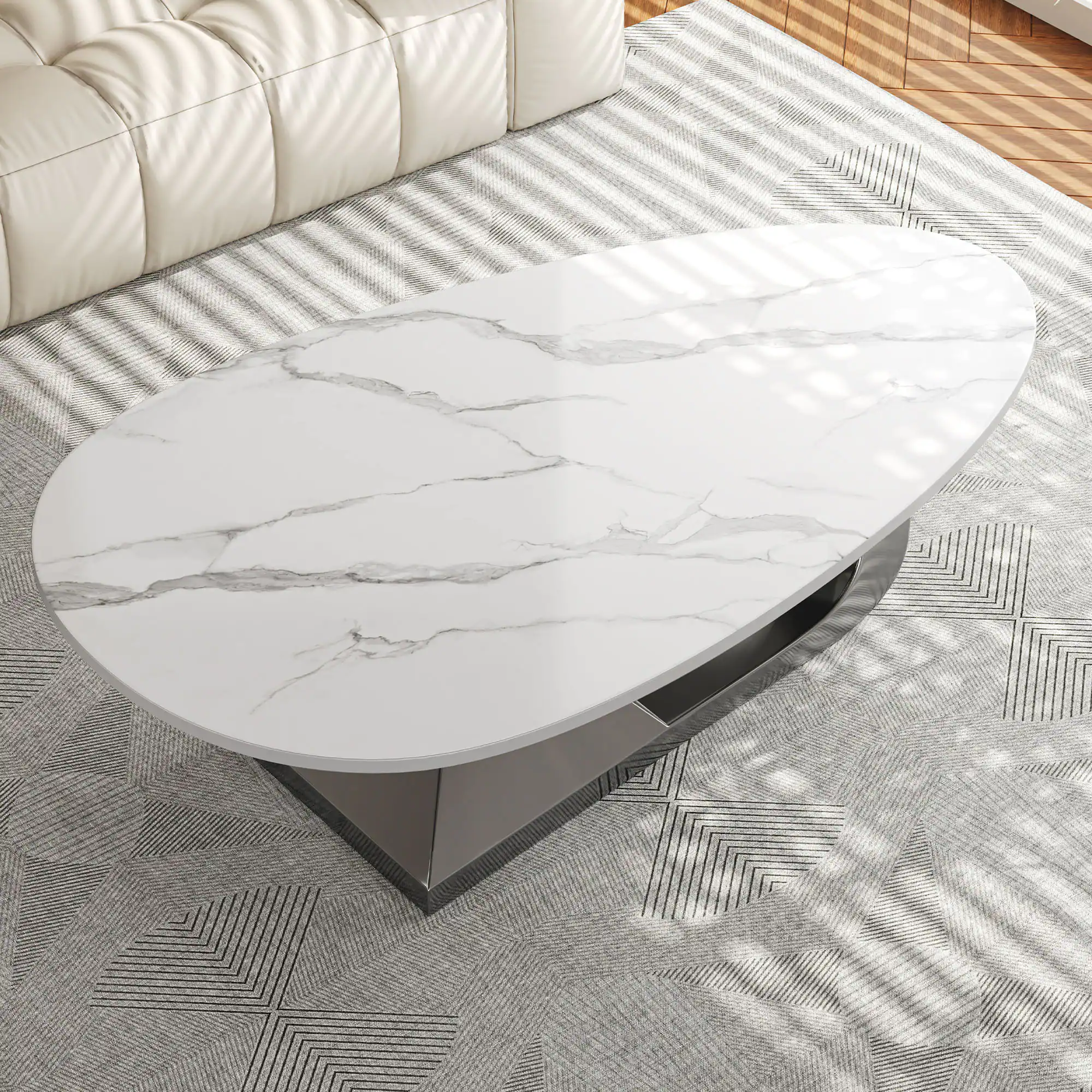 Alt View 2. Tiramisubest - Modern Sintered Stone Tabletop Coffee Table with Stainless Steel Base - Elegant and Durable Living Room Centerpiece - Dark Gray,White.