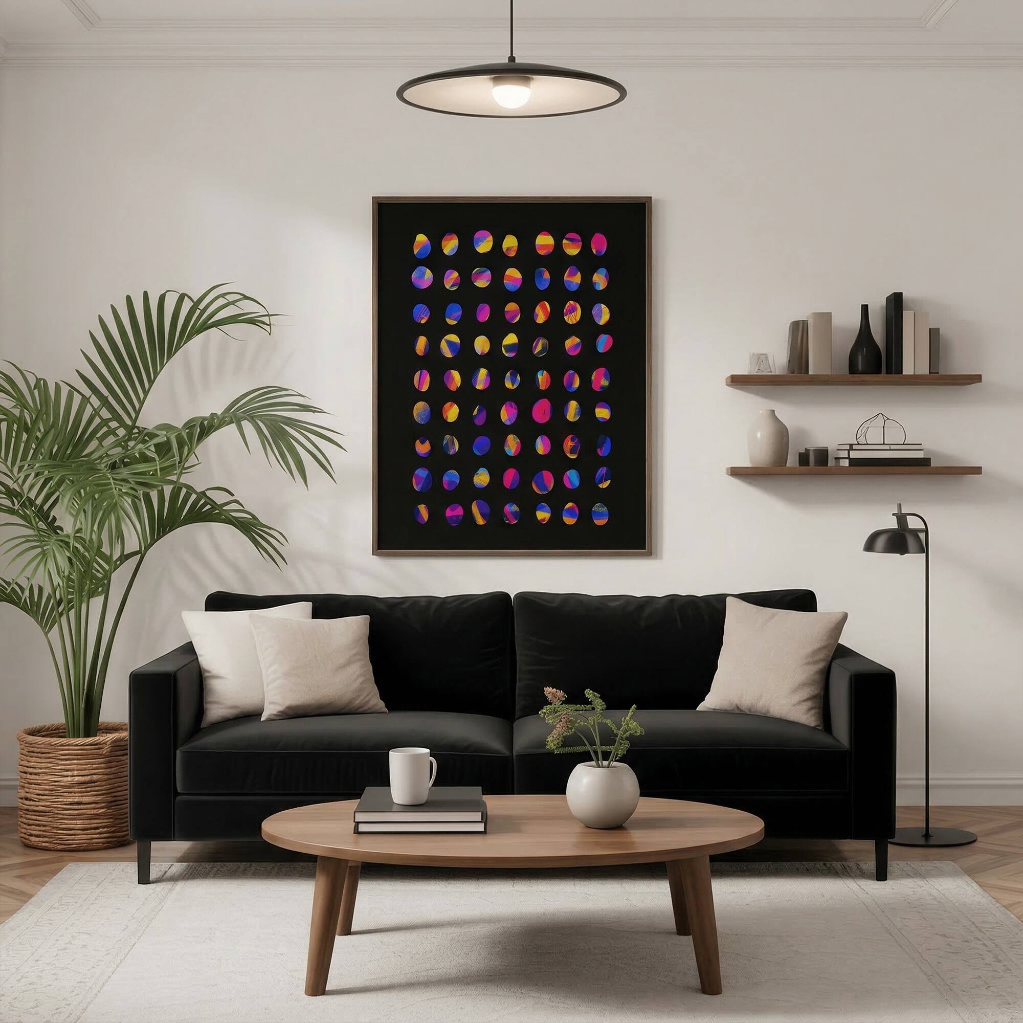 Alt View 1. HOMLUX - 1 Piece Framed Abstract Canvas Wall Art Black Background Circle Wall Decor Decorative Canvas Print 36 in. x 24 in. - Multi-Colored.