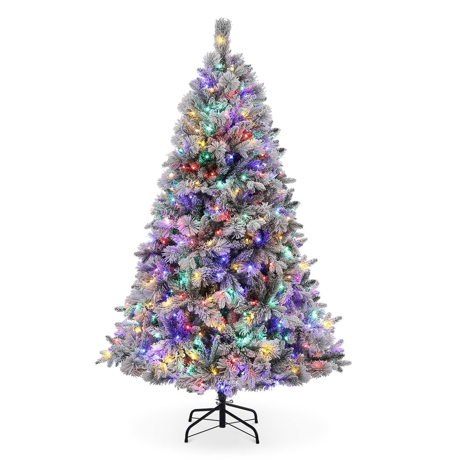 Front. Jojoka - 6ft Snow Flocked Pre-Lit Christmas Tree with 400 Multicolor LED Lights & 850 Tips, Easy Setup - 850 Branch Tips 400 Color Light.