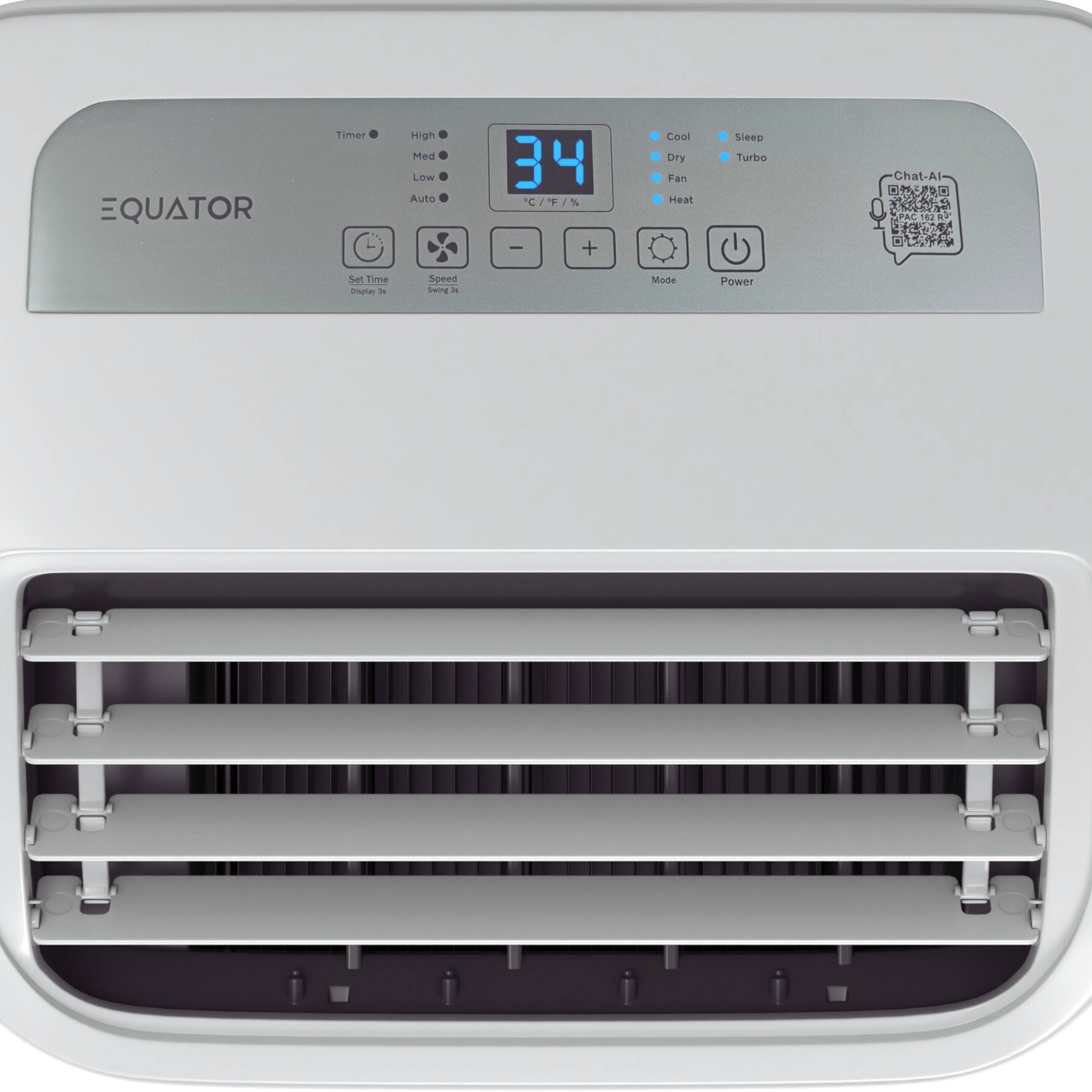EQUATOR Timer High Med Low Auto 34°C/°F % I + Cool Dry Fan Heat Sleep Turbo Chat-Al Set Time - i Speed Swing - Mode Power