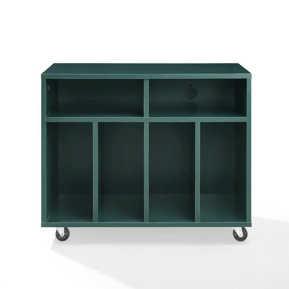 Alt View 4. Crosley Furniture - Carlo Rolling Record Player Stand With Vinyl Storage - Dark Teal.