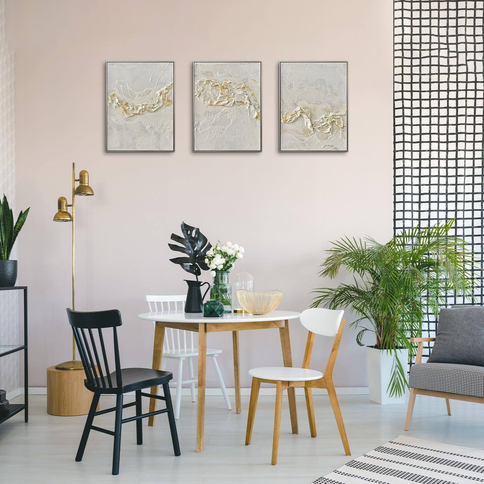 Alt View 4. Hanke - Modern Abstract Hand Painted Canvas Wall Textured Embossed Panels Living Room Framed Minimalist Home - Default.