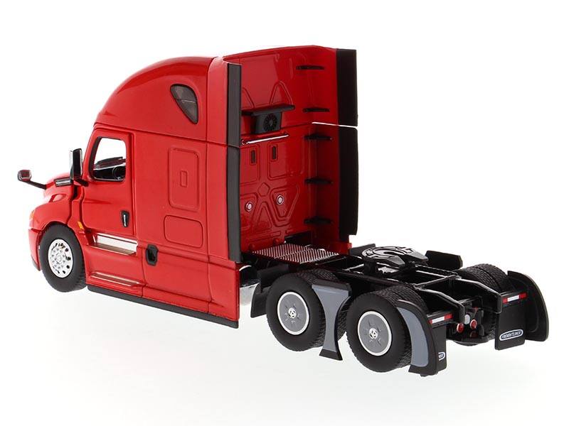 Left. Diecast Masters - Freightliner New Cascadia Sleeper Cab Truck Tractor Red 1/50 Diecast Model by Diecast Masters - Red.