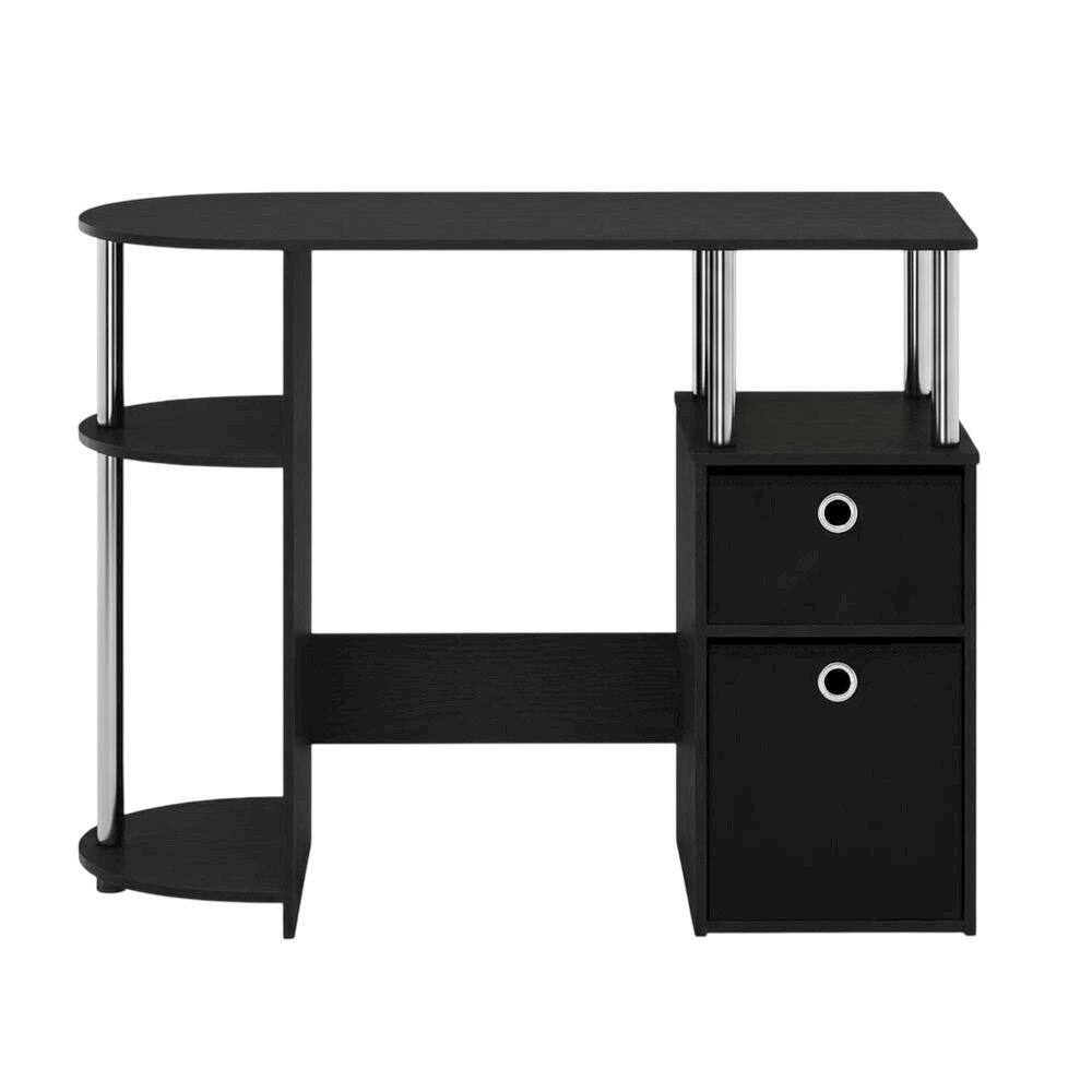 Back. BisonOffice - Americano Finish Computer Study Desk with Bin Drawers, Steel Tubes for Office - Americano/Chrome/Black.