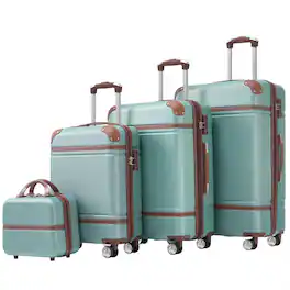 HTUTWOO - Hardshell Luggage Sets 4 Pieces - 20"+24"+28" Luggages and Cosmetic Case, Spinner Suitcase with TSA Lock, Lightweight - Green