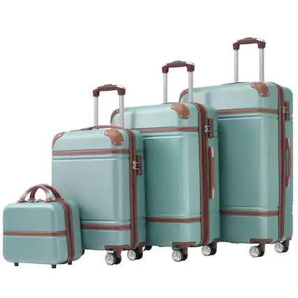 Front. HTUTWOO - Hardshell Luggage Sets 4 Pieces - 20"+24"+28" Luggages and Cosmetic Case, Spinner Suitcase with TSA Lock, Lightweight - Green.