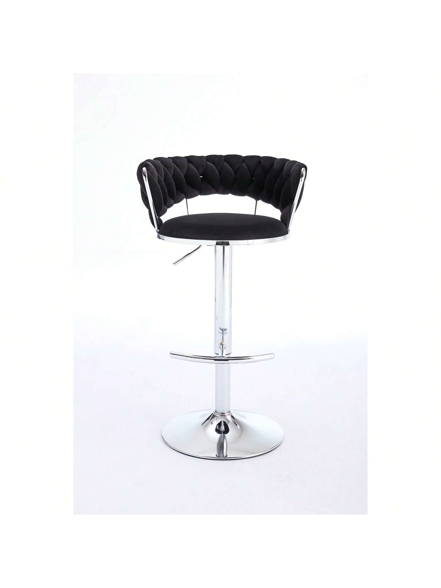 Alt View 6. Trinkets Crazed - Velvet Bar Stools Set Of 2, Modern Swivel Barstools With Woven Backrest, Adjustable Counter Stools - Black.