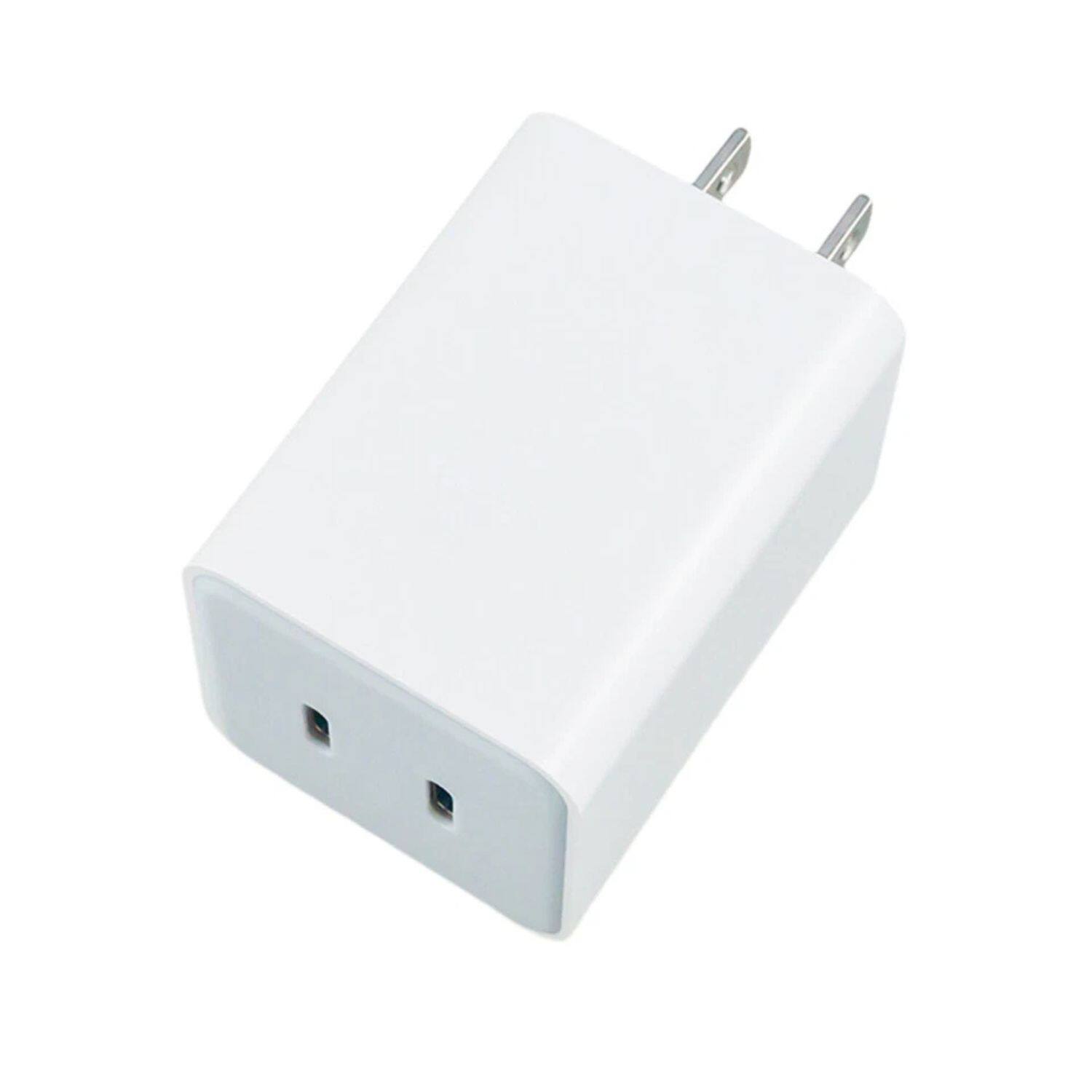 Front. Stock Preferred - 40W Dual USB-C Fast Charger Block for iPhone 15/14/13/12 – Compact Wall Power Adapter.