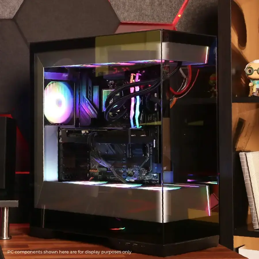The text on the image states that the PC components are for display purposes only.