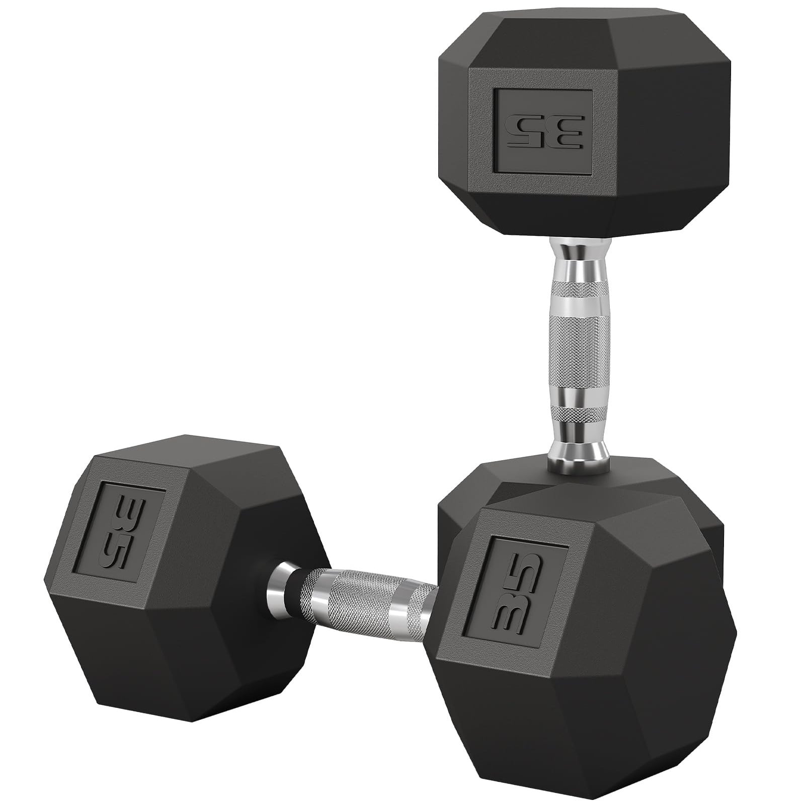 Babevy - 5-50 LB Hex Dumbbell Set, Hand Weights Dumbbells with Cast Iron Core, Rubber Encased Coating - Black