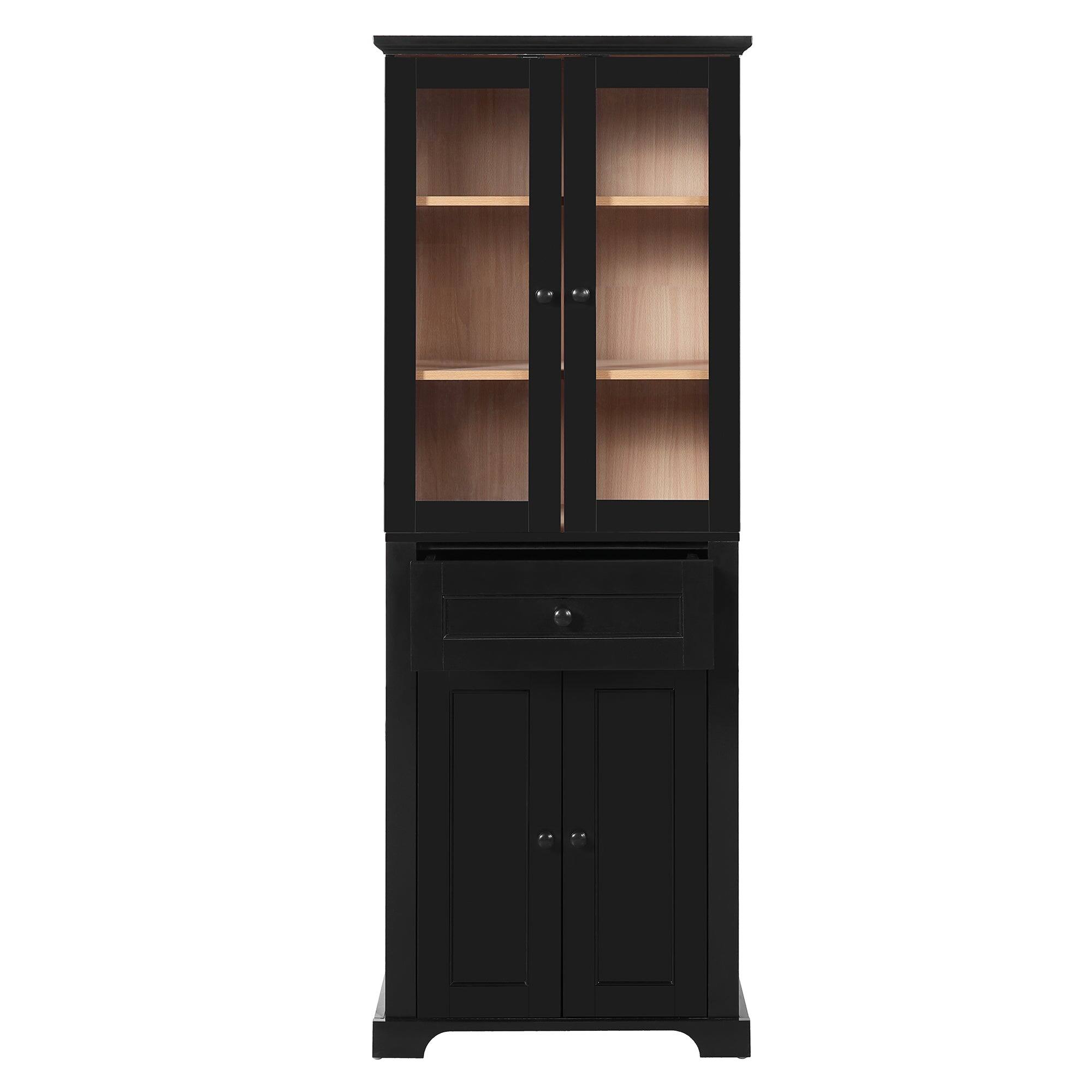 Alt View 9. Boyel Living - 67.2 Inch Black Tall Bathroom Storage Cabinet with Tempered Glass Doors Adjustable Shelves Drawer Soft Close Linen Tower - Black.