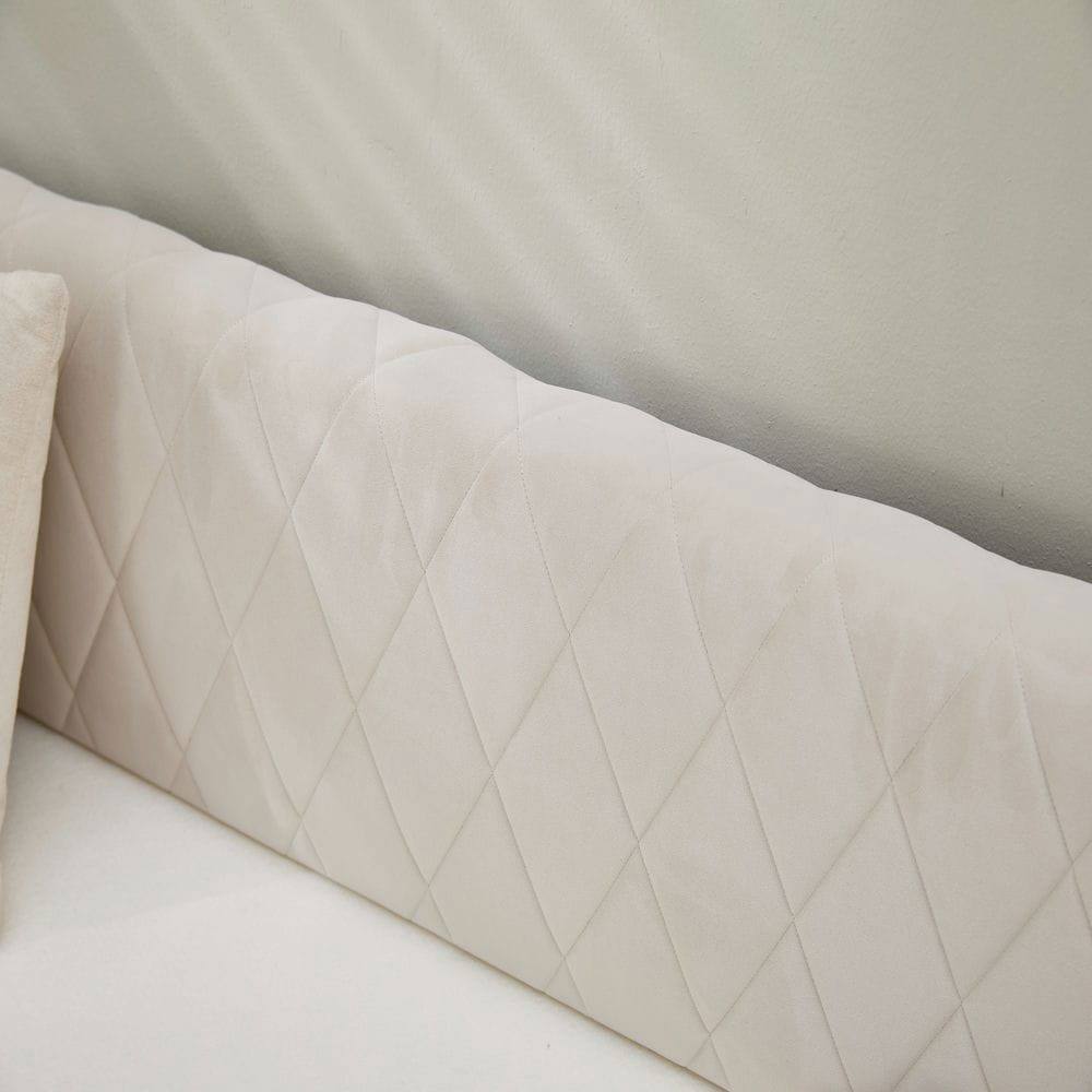 Back. Kadyn - Velvet Daybed with Sturdy Wood Frame, Modern Diamond Grid Pull-Out Design for Bedroom Living Room - Beige.