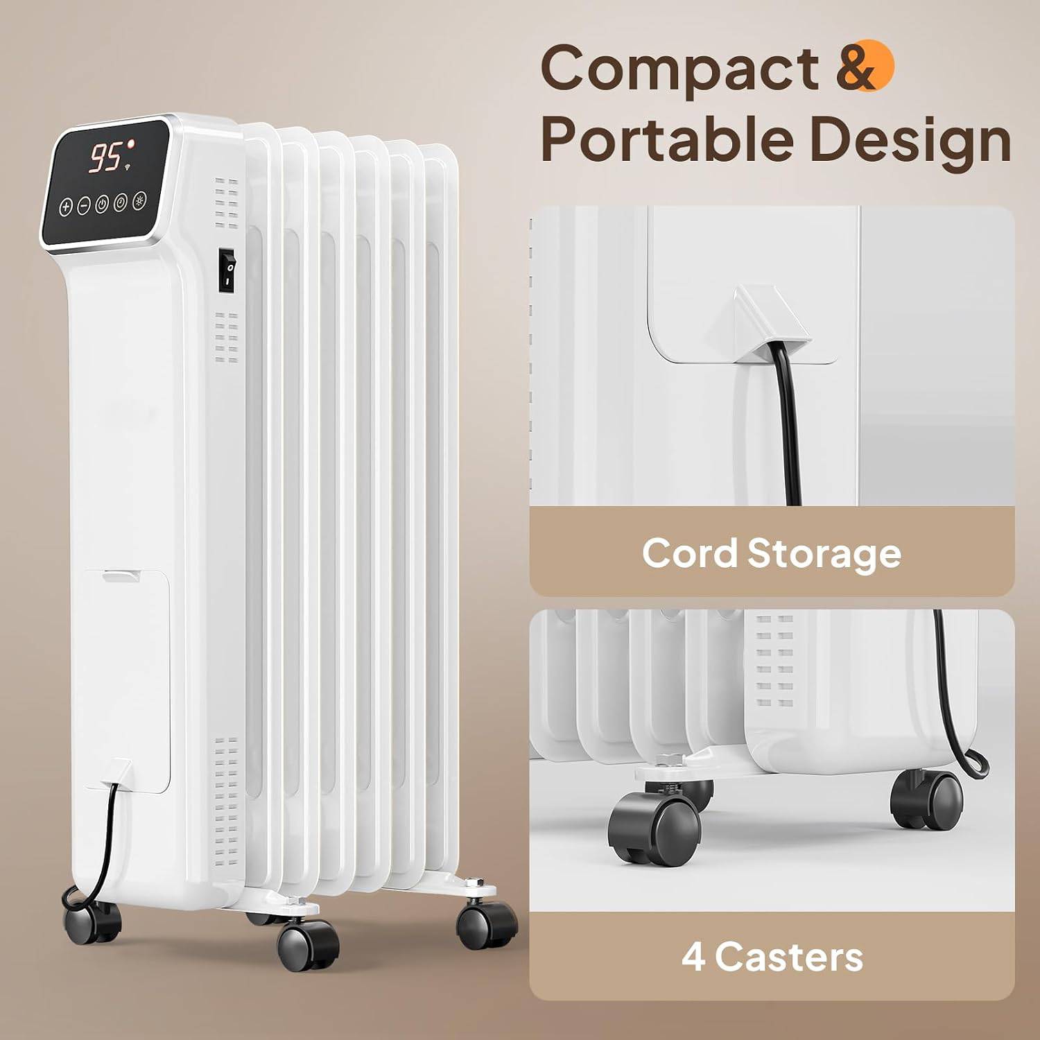 95°
Compact & Portable Design
Cord Storage
4 Casters