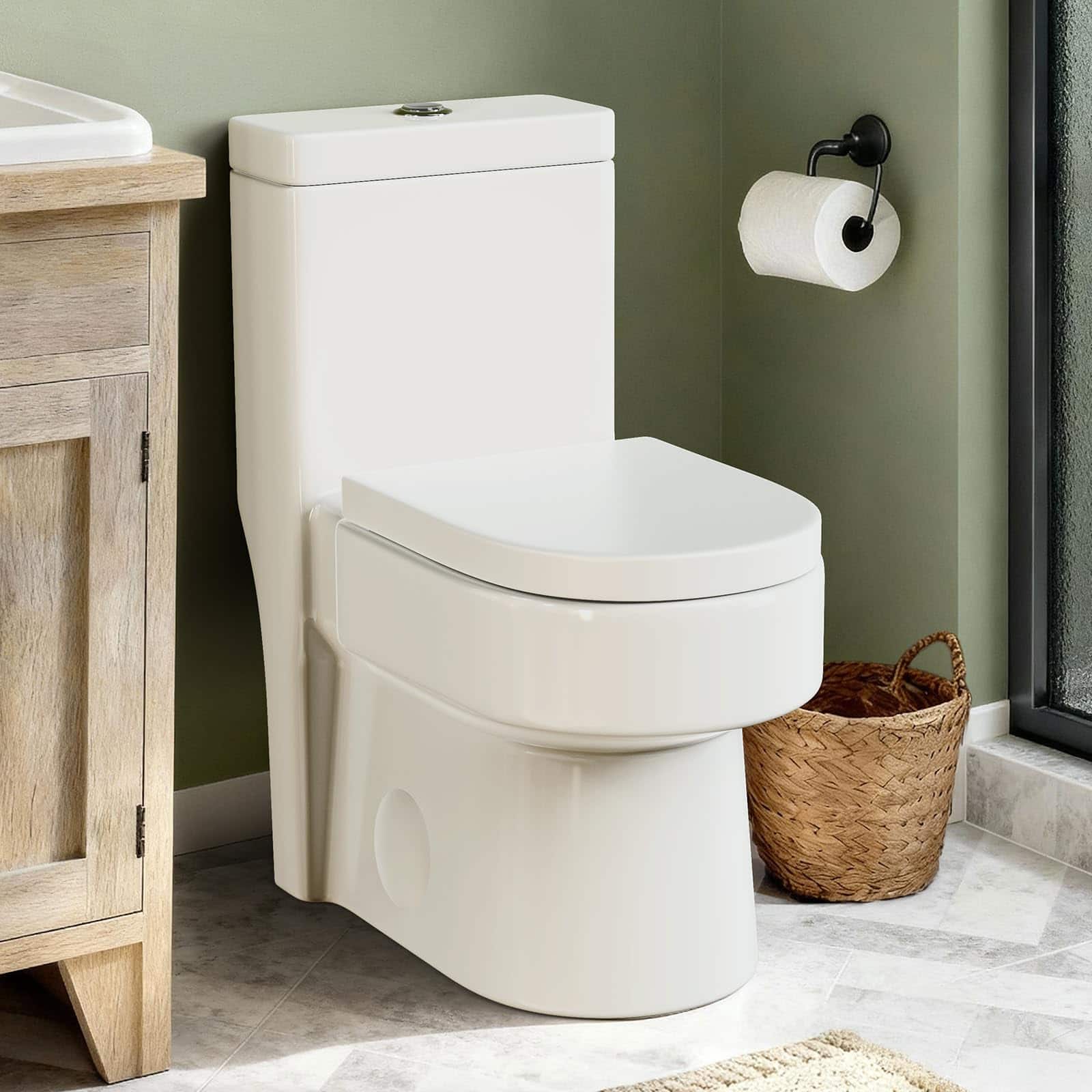 Koligey - Compact One Piece Toilet with Soft-close Seat Lid, Power Dual Flush 1.2/1.85 GPF, Standard Toilet Bowl - White