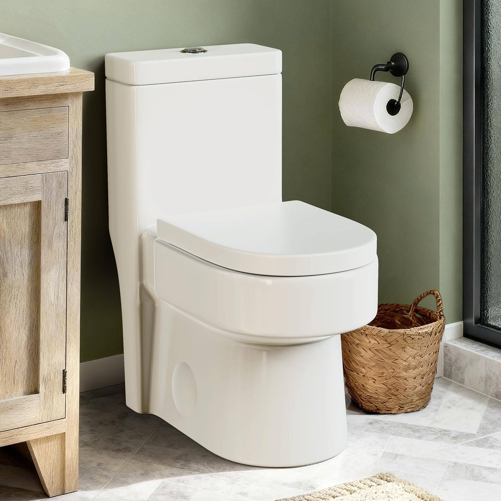 Front. Koligey - Compact One Piece Toilet with Soft-close Seat Lid, Power Dual Flush 1.2/1.85 GPF, Standard White Toilet Bowl - White.