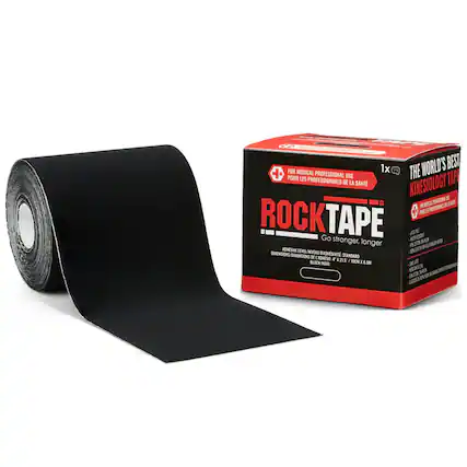 1x WORLD'S BEST FOR MEDICAL PROFESSIONAL USE
POUR LES PROFESSIONNELS DE LA SANTÉ
KINESIOLOGY TAPE
ROCKTAPE
Go stronger, longer
ADHESIVE LEVEL/NIVEAU D'ADHÉSIVITÉ: STANDARD
DIMENSIONS DIMENSIONS DE LA BANDÉE: 4.215" x 10CM x 6.5M
BLACK/NOIR