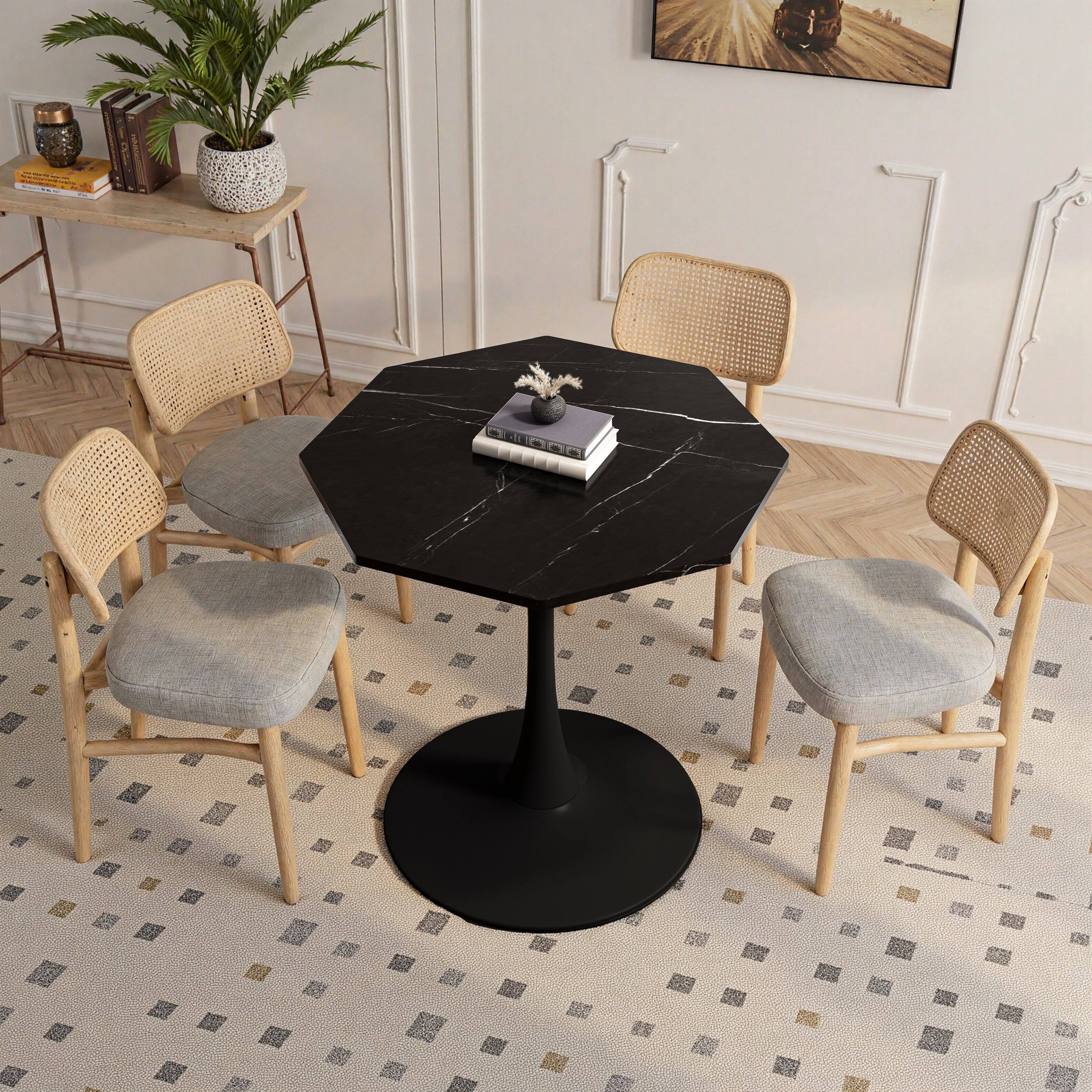 Back. Tiramisubest - 31.5" Modern Octagonal Coffee Table with Printed Black Marble Table Top,Metal Base,for Dining Room,Kitchen,Living Room - marble.