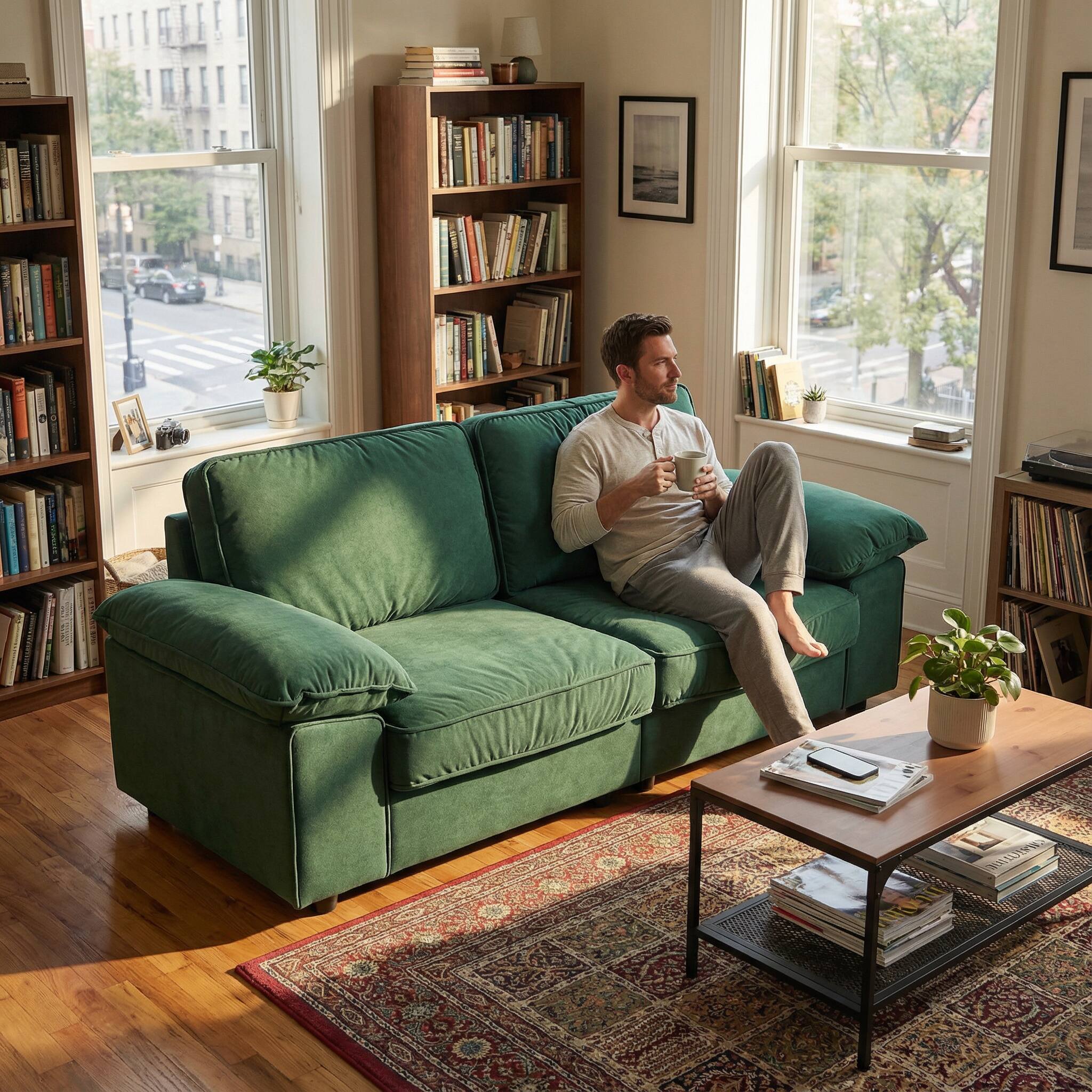 Angle. Anysun - 78.7" Velvet 2-Seat Storage Loveseat - Space-Saving Compact Couch for Small Apartments. - Green.